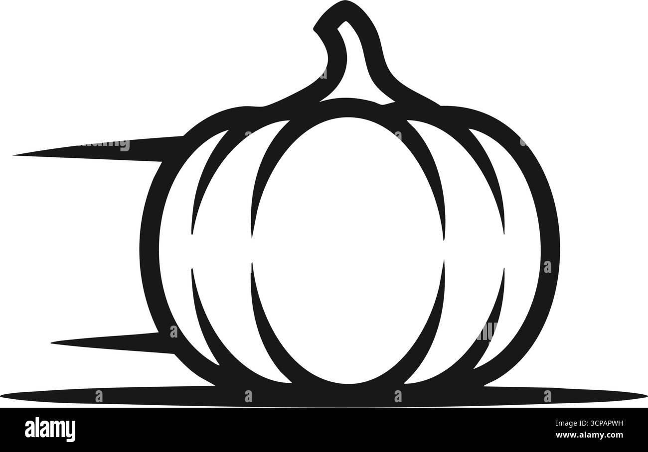 Simbolo della zucca espressa. Contorno di squash stilizzato con striature di movimento, che rappresentano un raccolto rapido, concetti autunnali rapidi o consegne stagionali rapide. Illustrazione Vettoriale