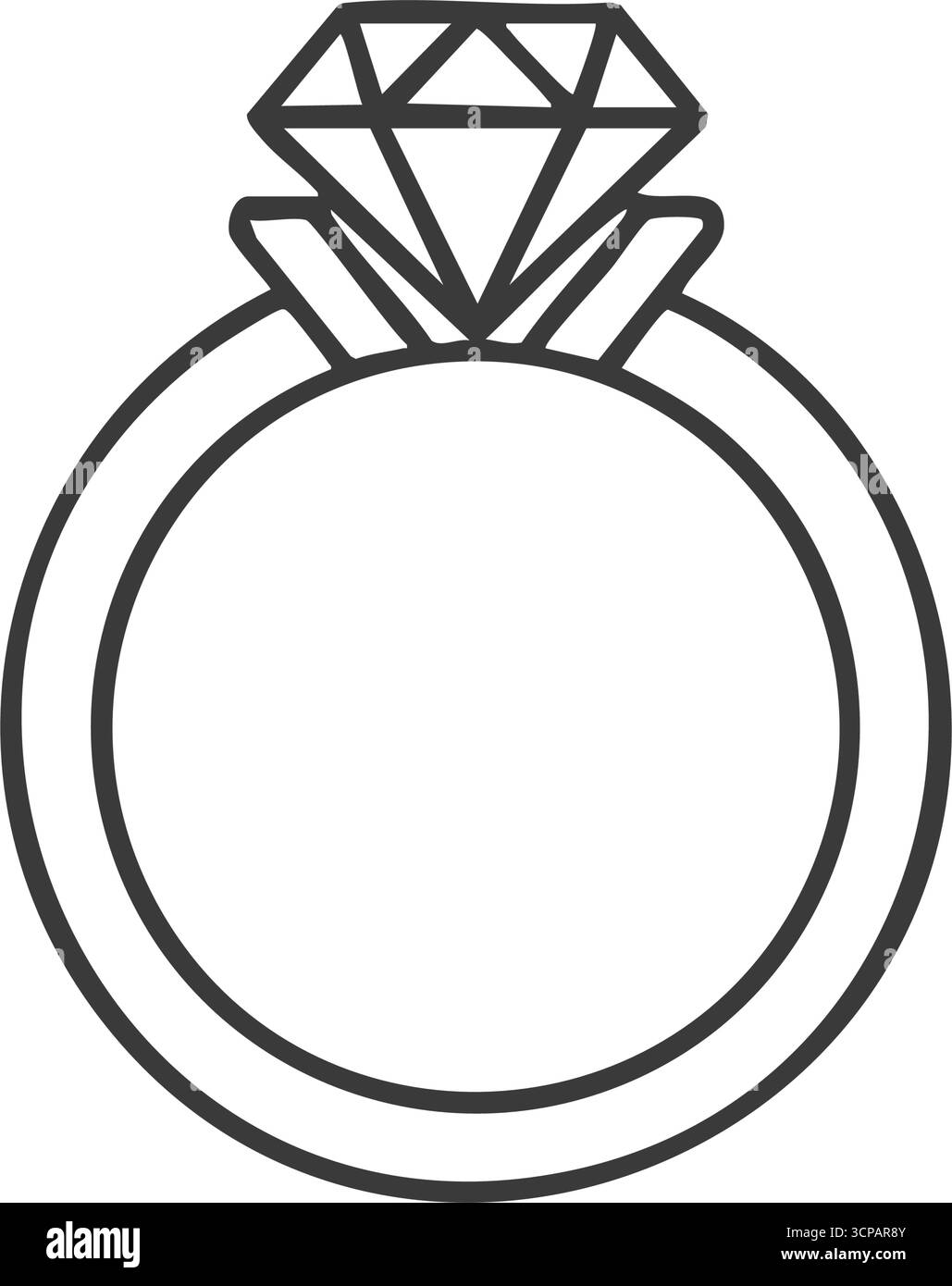 Profilo icona anello diamantato. Un'illustrazione minimalista di una preziosa fascia di fidanzamento con una brillante pietra preziosa. Simboleggia l'affetto, matrim Illustrazione Vettoriale