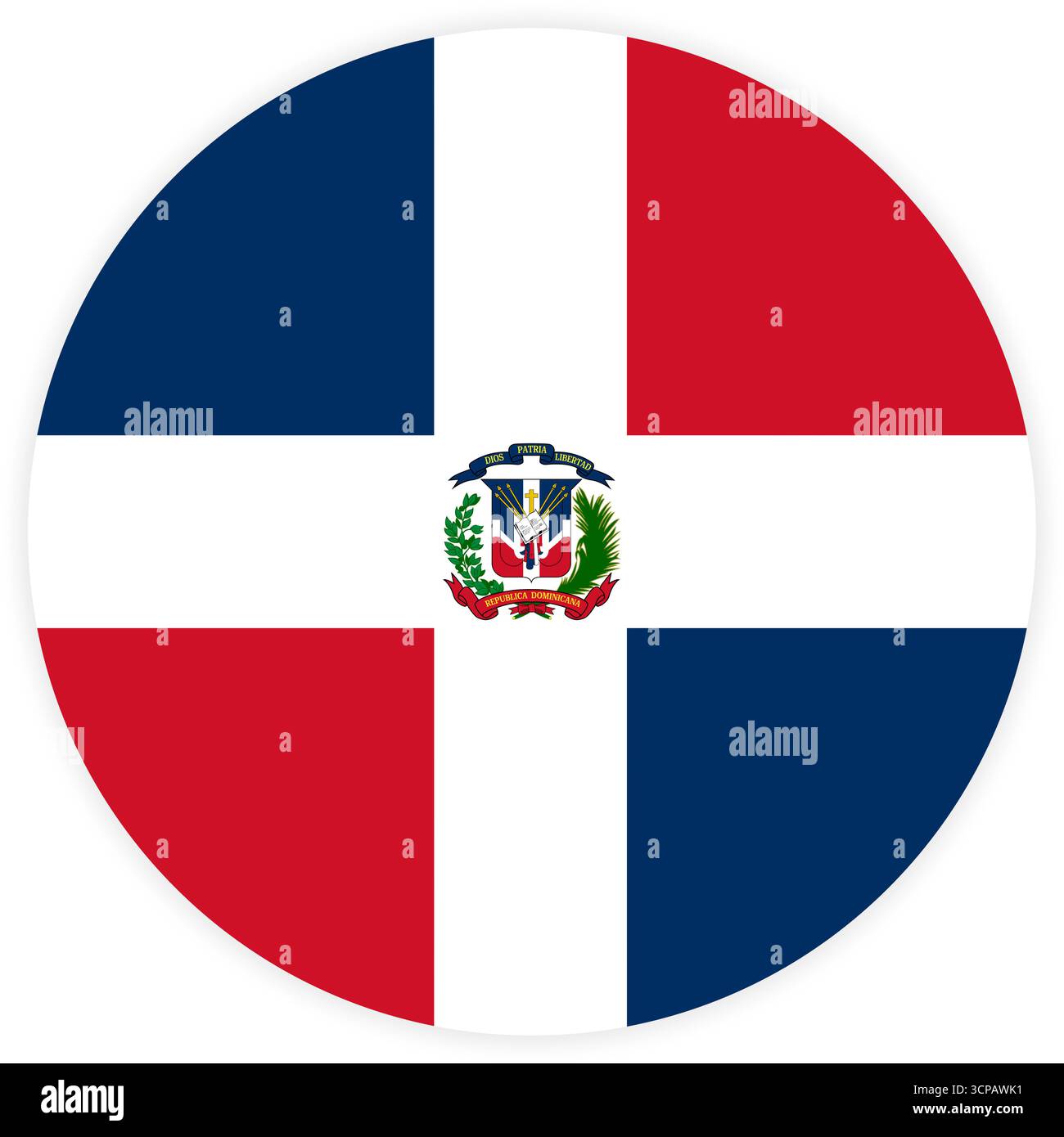 Icona della bandiera della Repubblica Dominicana con stemma. Icona vettoriale su sfondo trasparente Illustrazione Vettoriale
