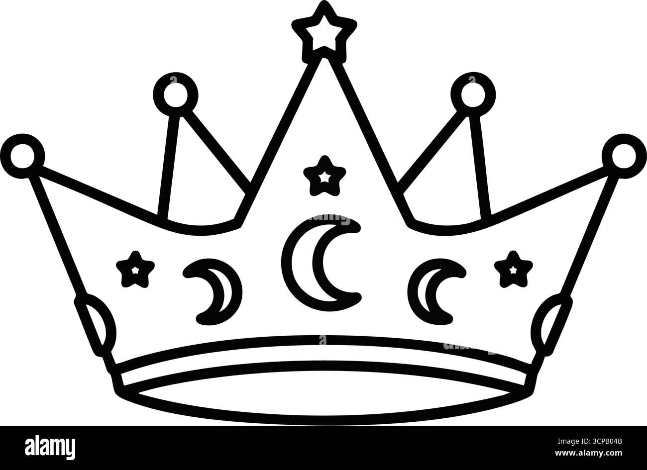 Diadem Celestiale incantato. Scopri questo accattivante copricapo decorato con motivi lunari e stellari. Evoca nozioni di sogni, magia, a Illustrazione Vettoriale