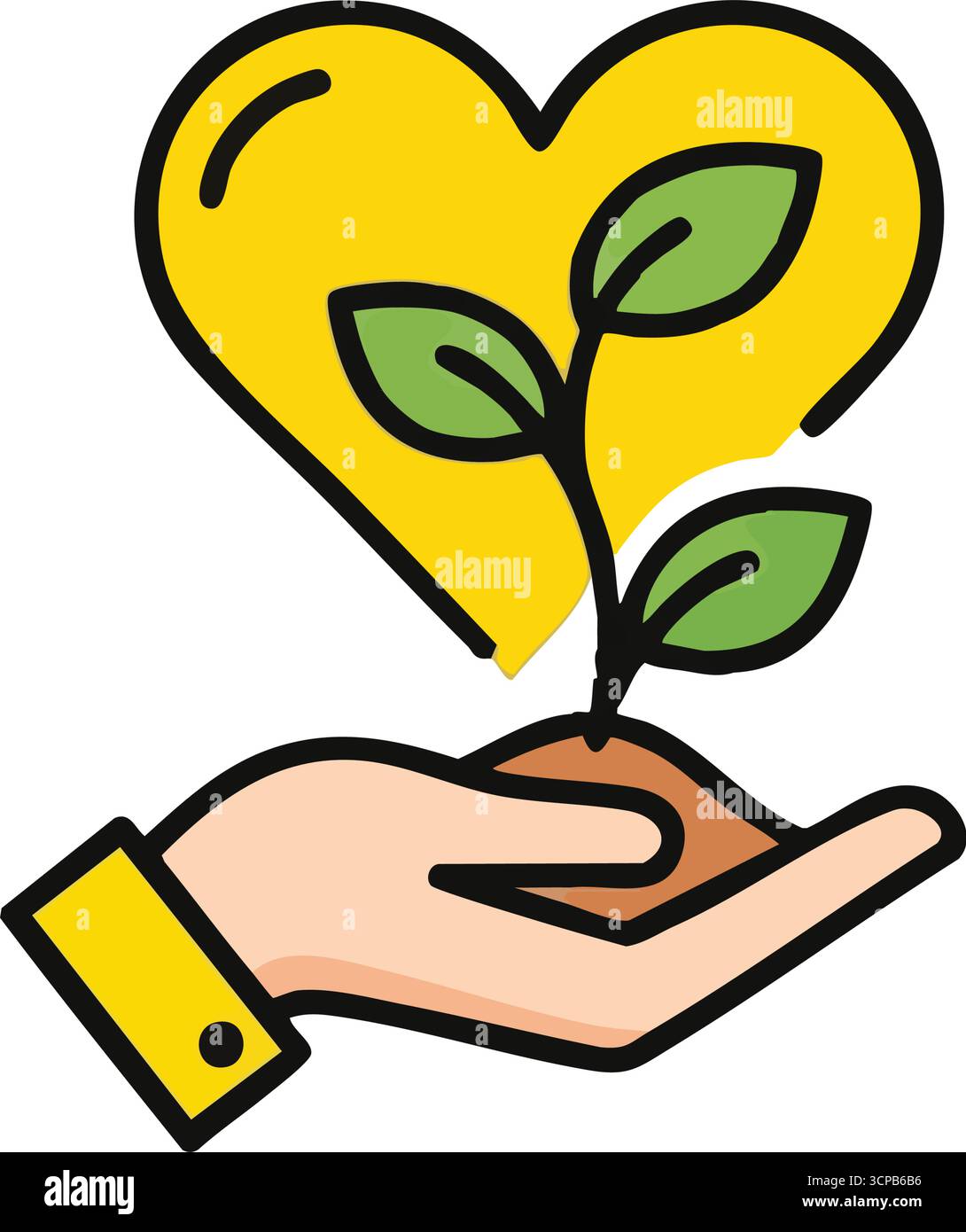 Green Future Nurturing Planet Life. Un'illustrazione di una mano che regge delicatamente una flora germogliante con un cuore dorato, che trasporta i conservanti ambientali Illustrazione Vettoriale