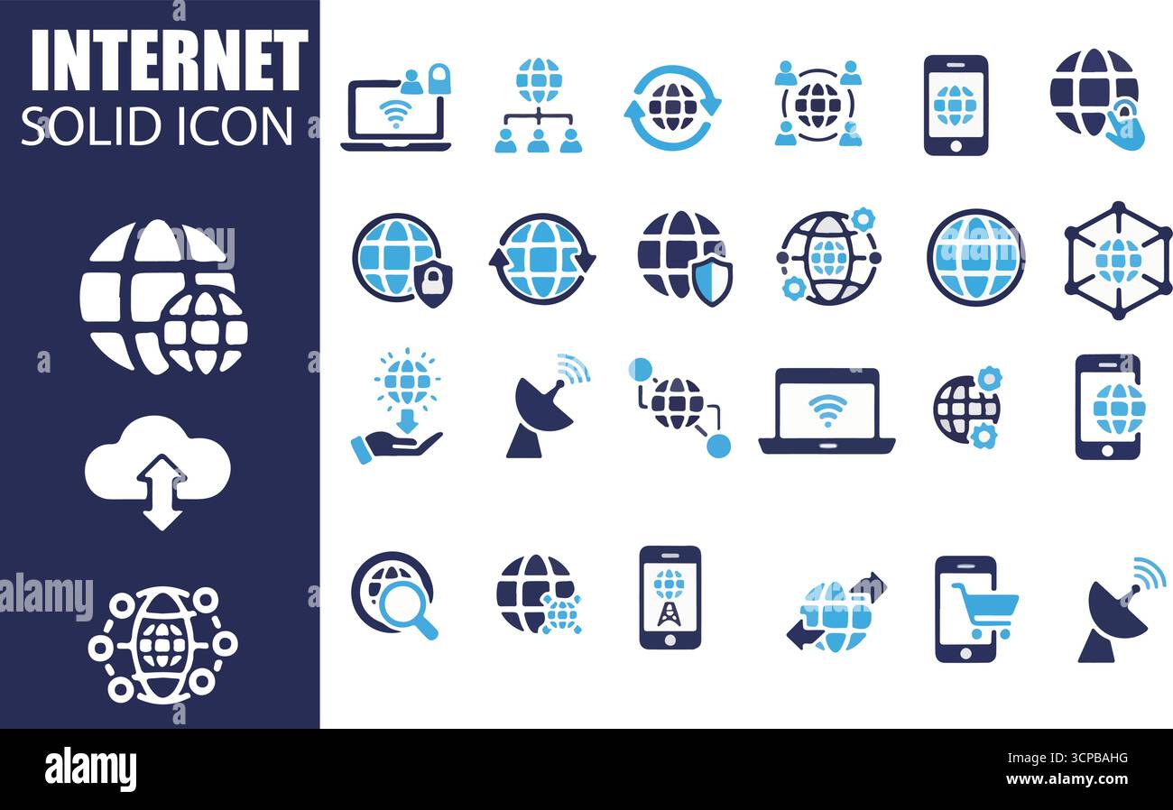 Icone Solid INTERNET | simboli vettoriali di produttività aziendale, Web e di rete Illustrazione Vettoriale