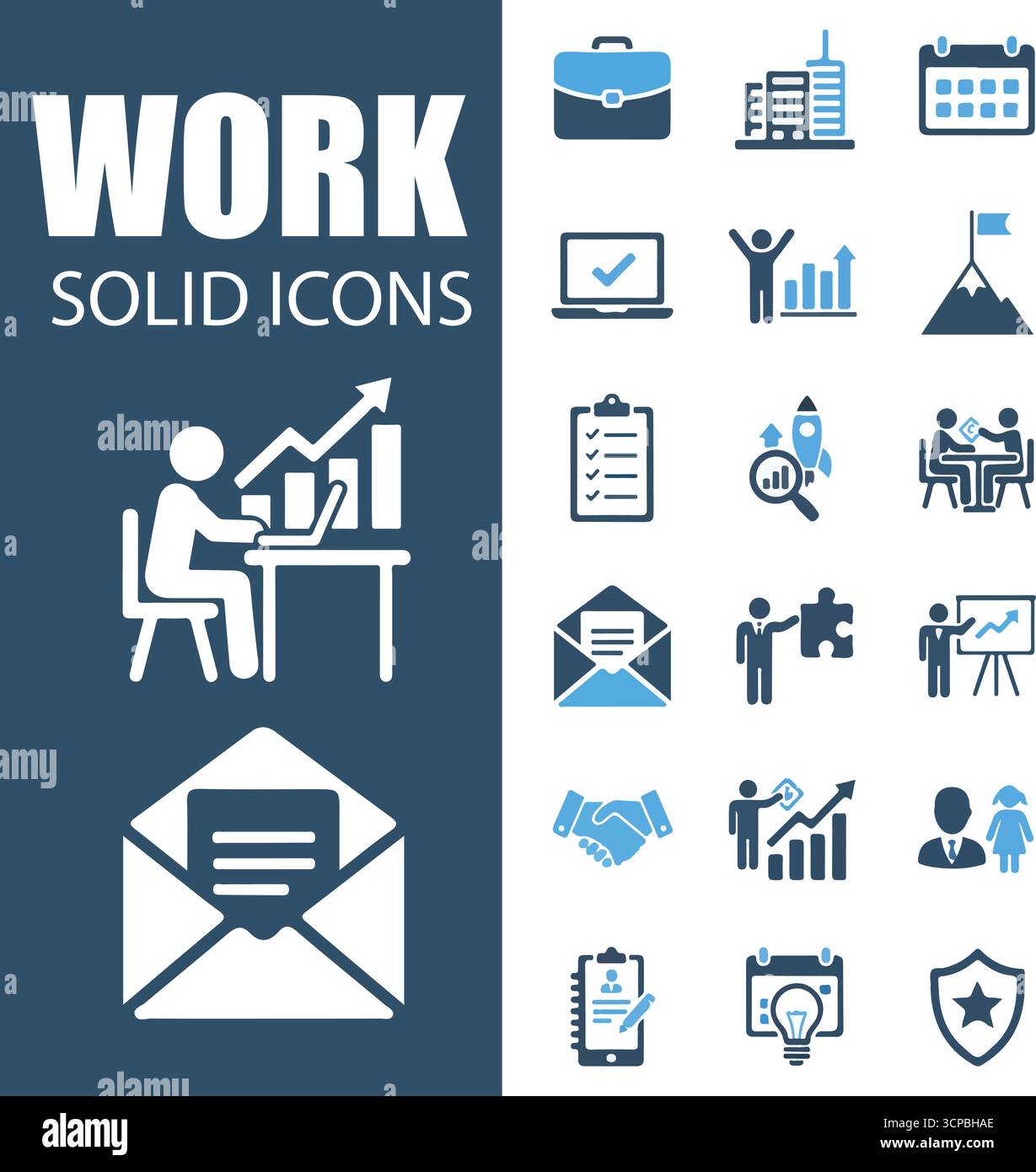 Icone dei solidi di LAVORO | simboli vettoriali professionali, aziendali e di produttività Illustrazione Vettoriale