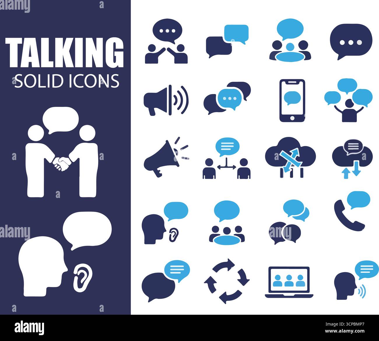 Icone fisse PARLANTI | simboli vettoriali di comunicazione, voce e conversazione Illustrazione Vettoriale