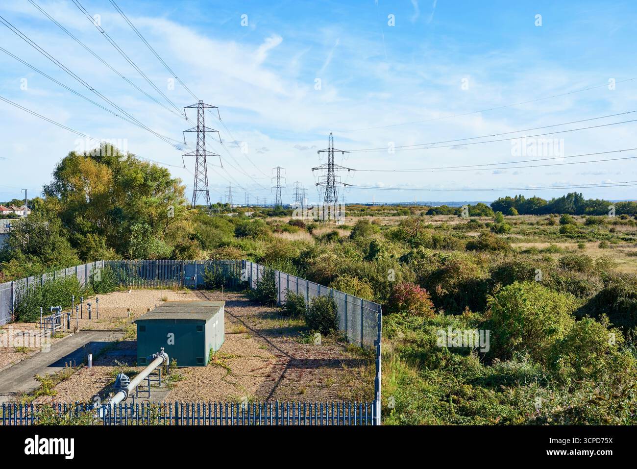 Rainham Marshes, vista da Rainham, Greater London, Regno Unito, in autunno Foto Stock