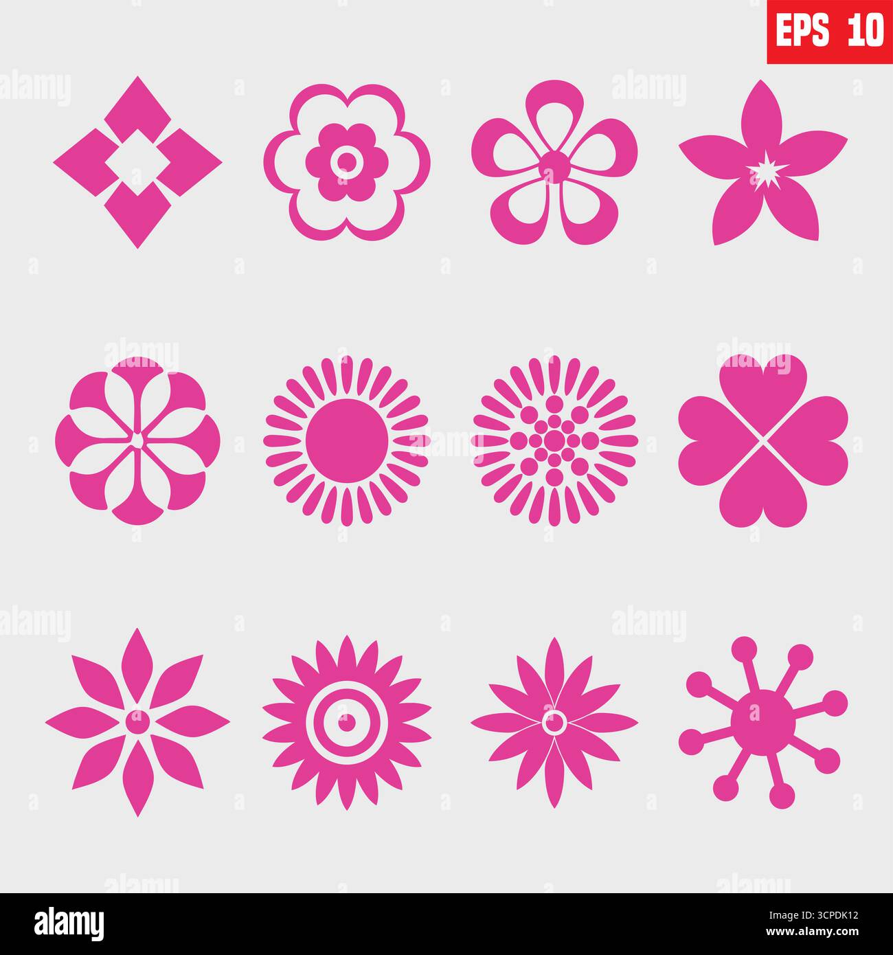 Le icone dei fiori sono isolate su sfondo trasparente. Set di icone con fiori di primavera sagome. Collezione di insegne illustrative per piante da giardino. Bel simbolo. Illustrazione Vettoriale