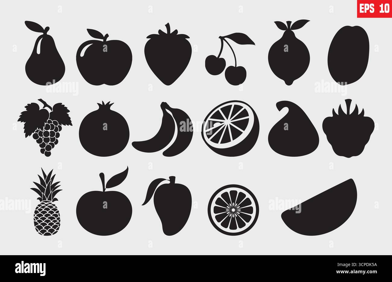 Set icone frutta bianco e nero Illustrazione Vettoriale