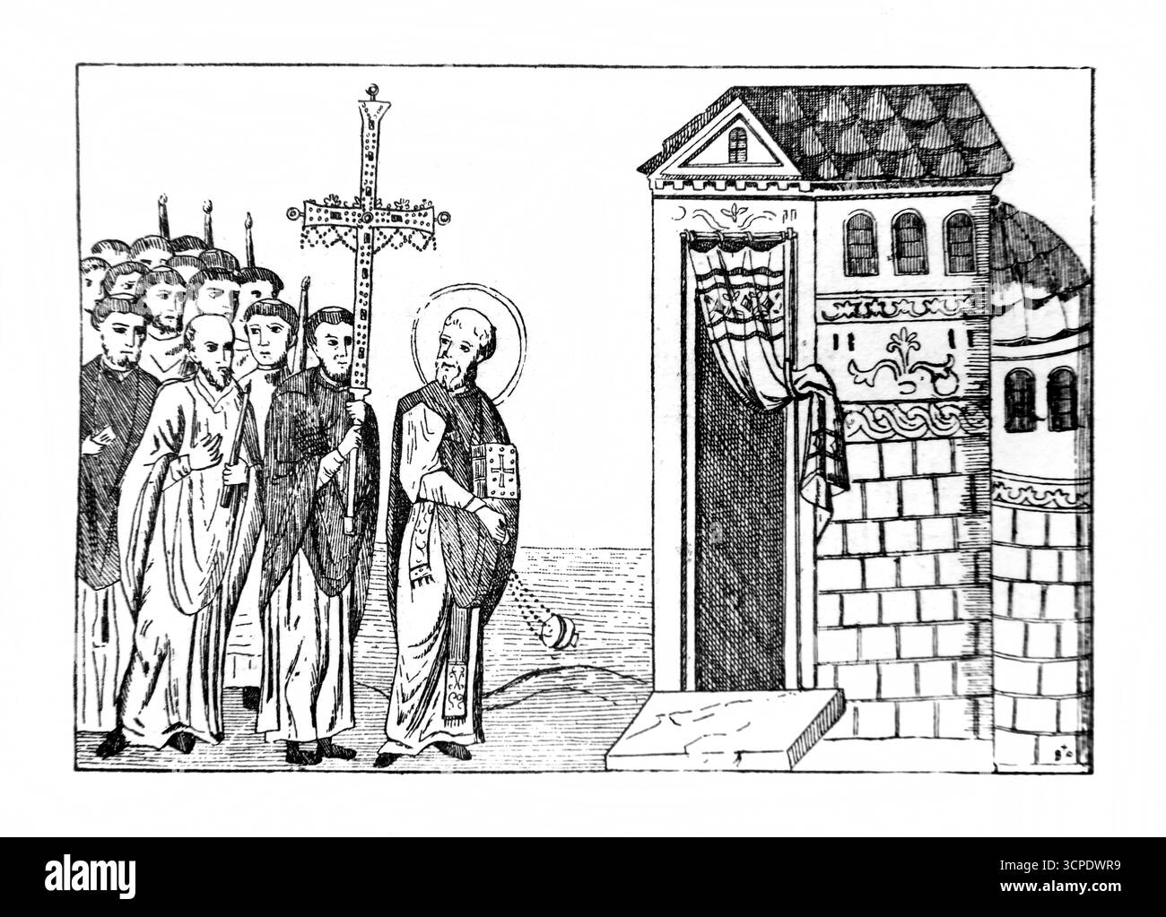 Una processione in miniatura del X secolo dalla Menologia Vaticana dalla messa di Rohault de Fleury da un'edizione del 1902 di le Crucifix Sans l'Hist Foto Stock