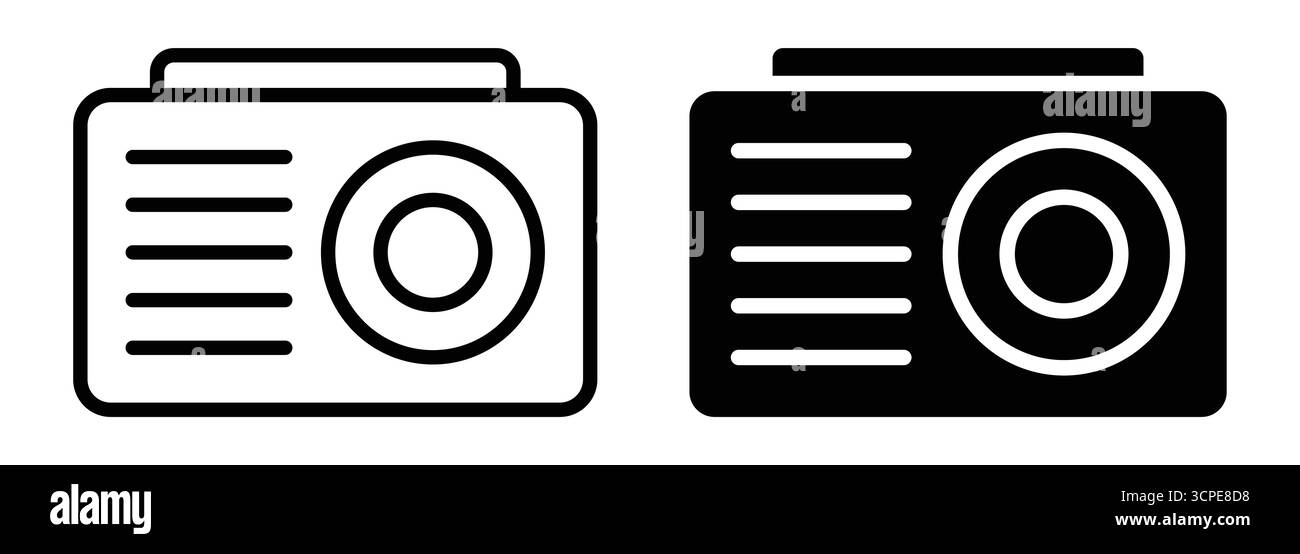 Questo set di icone radio vintage presenta illustrazioni in bianco e nero perfette per progetti dal design retrò. USA questi eleganti elementi per la musica e l'intrattenimento Illustrazione Vettoriale