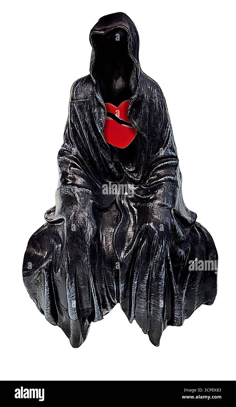 La rappresentazione della morte come una figura con un cuore spezzato per mostrare la morte di una relazione Foto Stock