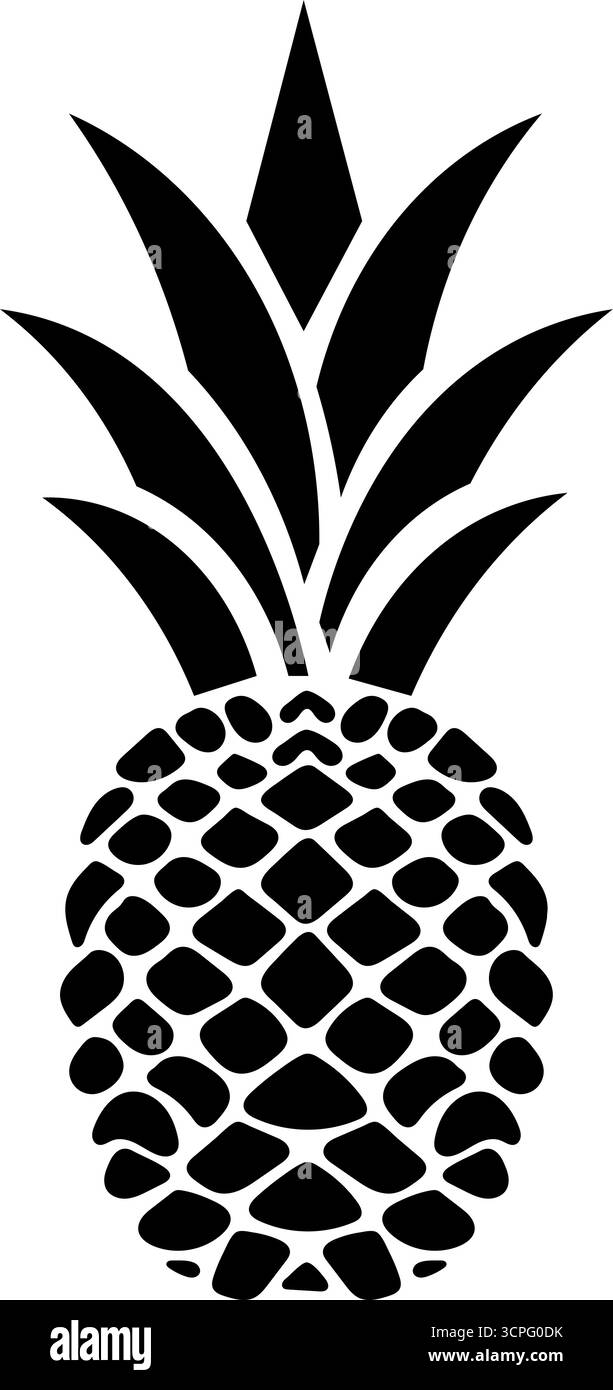 Silhouette ananas. Questa silhouette ananas è perfetta per l'uso in loghi, progetti a tema tropicale, stampe di T-shirt, poster, materiali per il branding. Illustrazione Vettoriale