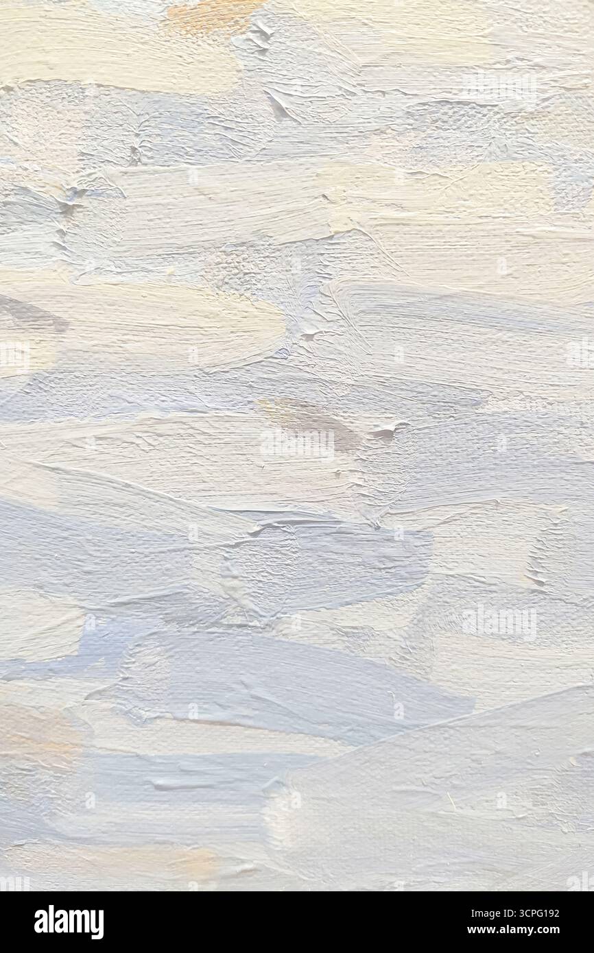 Pennellate pastello giallo-blu con vernici ad olio su tela diventeranno lo sfondo dei tuoi prodotti. Composizione minimalista e neutra, aest grezzo Foto Stock