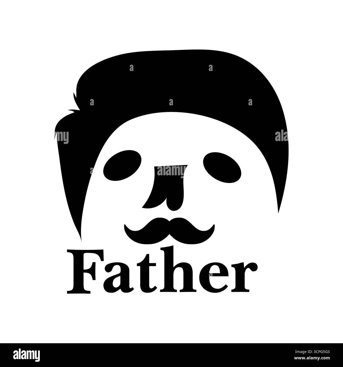 Elegante logo padre con baffi e silhouette di capelli, moderno design con icona papà Illustrazione Vettoriale