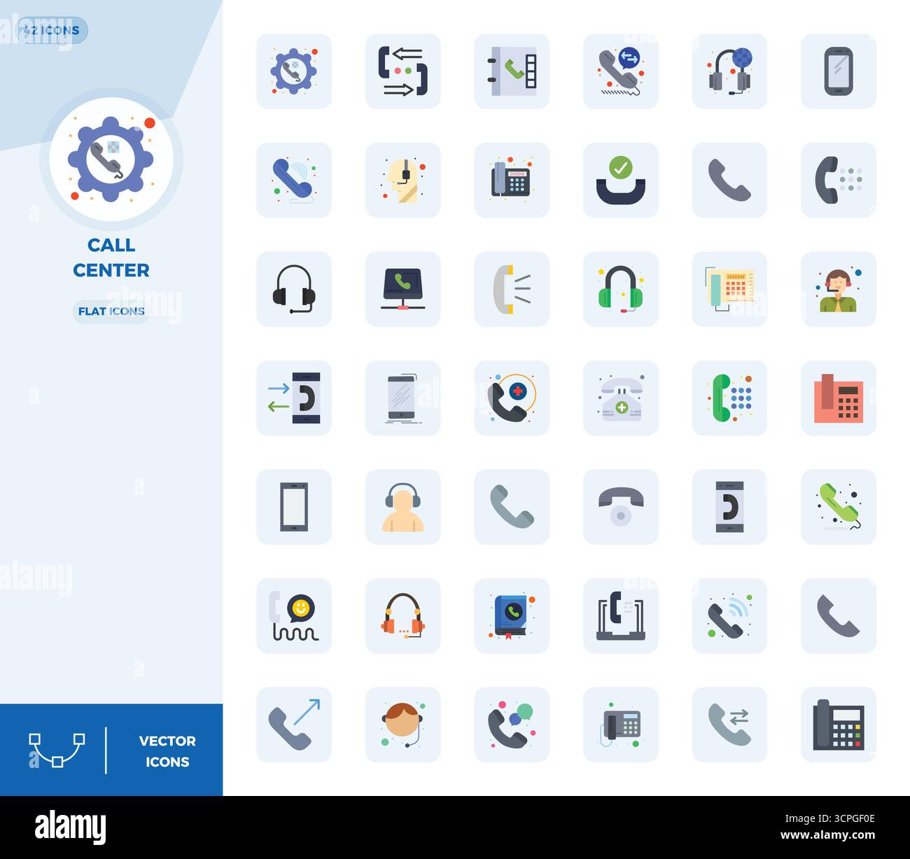 Pacchetto vettoriale con icone perfette da 42 PIXEL piatte ispirate a Call Center, con risoluzione 128 x 128, ideale per lavori di progettazione scalabili e creativi. Illustrazione Vettoriale