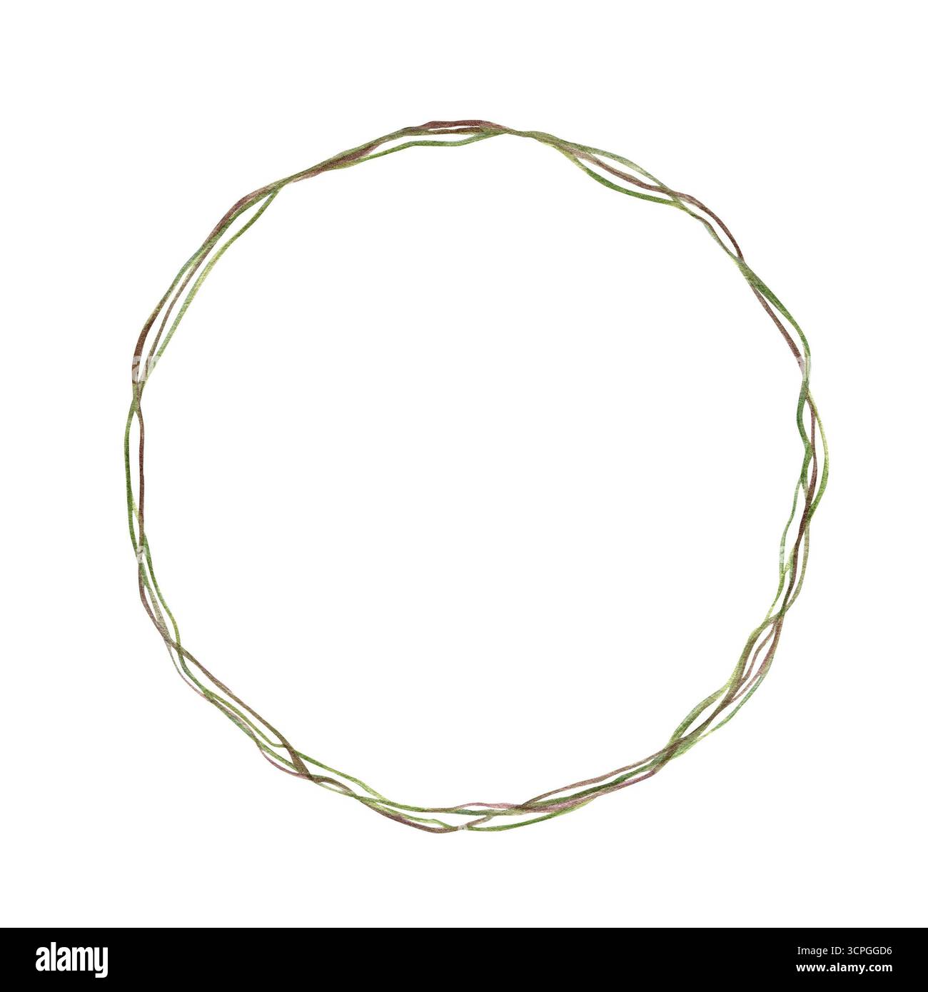 Delicata corona di acquerelli realizzata con lame di erba verde intrecciate con spazio vuoto al centro per il testo. Modello rotondo a molla con stelo verde Foto Stock