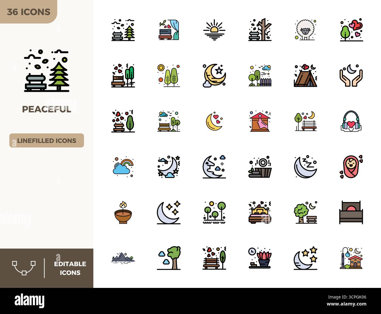 Collezione esclusiva di 36 icone vettoriali Flat Lineal Color per una risoluzione perfetta di 128 x 128 PIXEL per un'esperienza di marca di livello superiore. Illustrazione Vettoriale