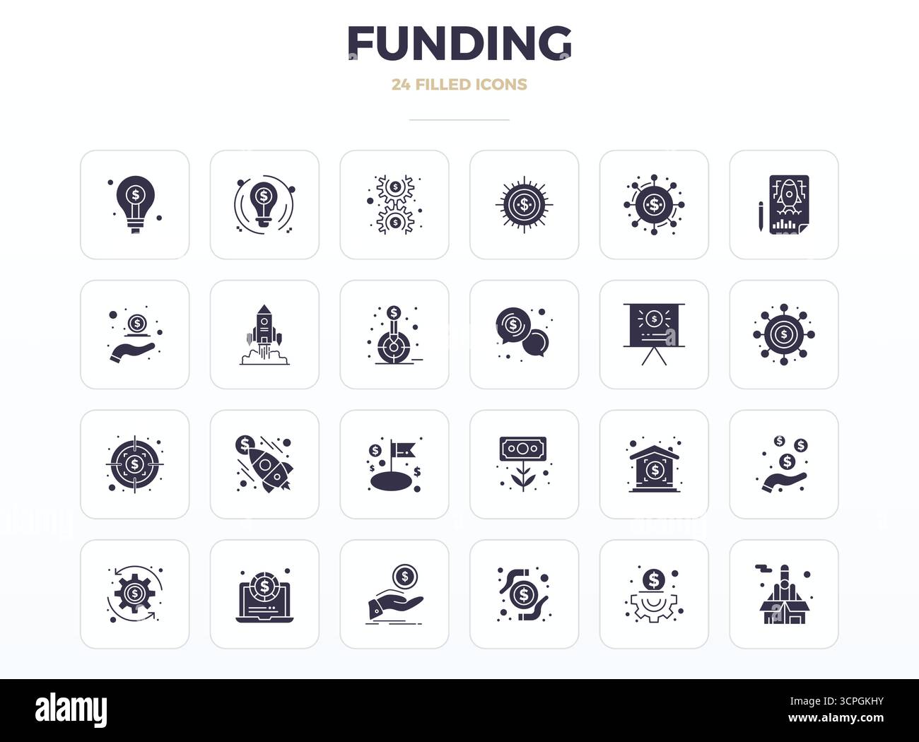 Migliora i tuoi progetti con 24 icone vettoriali SolidFill incentrate sul finanziamento, con risoluzione perfetta da 128 x 128 PIXEL, ideale per i professionisti e i professionisti Illustrazione Vettoriale