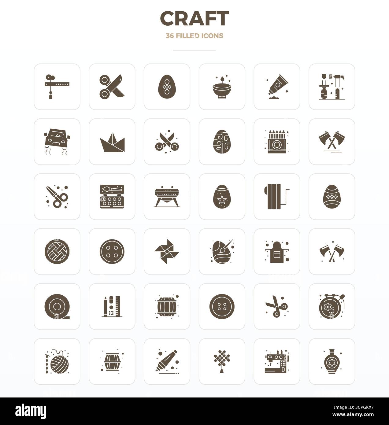 Raccolta ad alte prestazioni di 36 icone vettoriali SolidFill per Craft, progettata con risoluzione perfetta di 128x128 PIXEL per un design ottimale dell'interfaccia utente Illustrazione Vettoriale