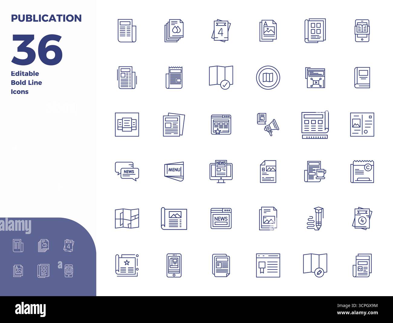 Collezione esclusiva di 36 icone vettoriali Bold Line per la pubblicazione, sviluppata con risoluzione perfetta da 128x128 PIXEL per esperienze di marca di livello premium. Illustrazione Vettoriale