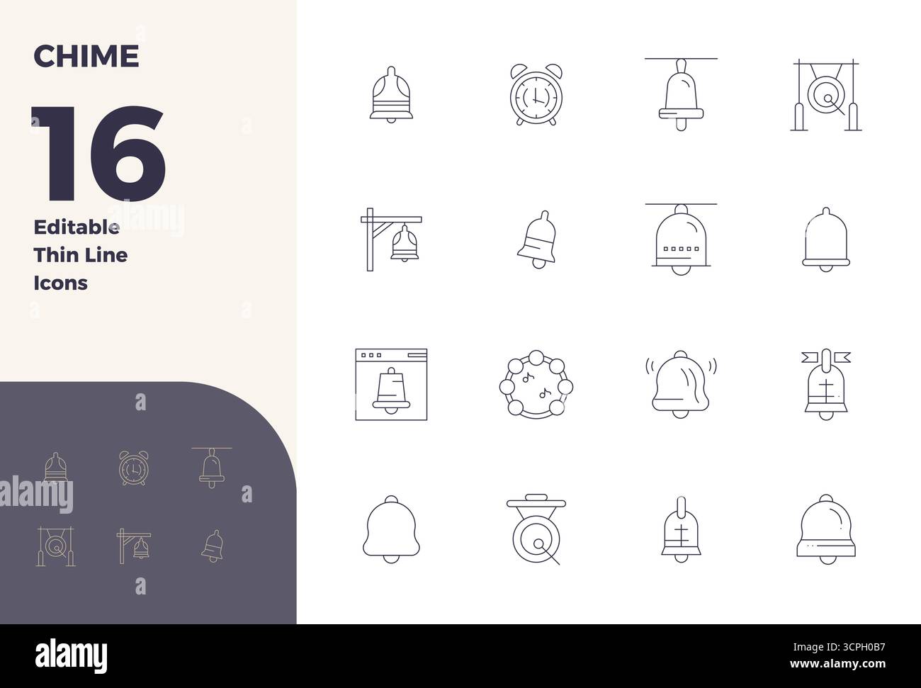 16 icone vettoriali Thin Line per la segnalazione acustica, realizzate con meticolosità, fornite in 128x128 PIXEL DI qualità perfetta per standard di progettazione senza compromessi. Illustrazione Vettoriale