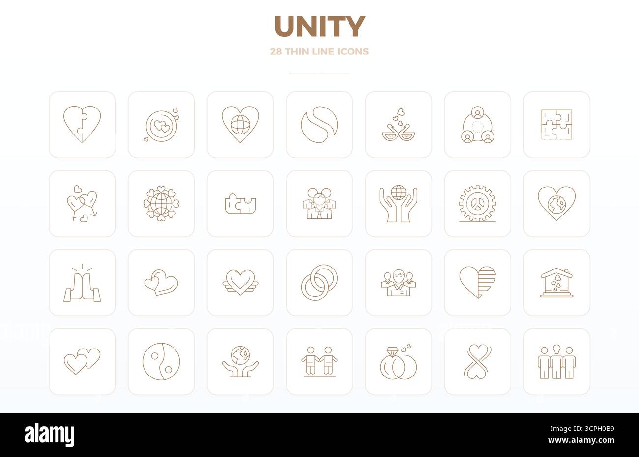 28 icone vettoriali progettate in modo professionale nel profilo sottile, che catturano l'essenza di Unity con una precisione perfetta di 128 x 128 PIXEL per la progettazione dell'interfaccia utente. Illustrazione Vettoriale