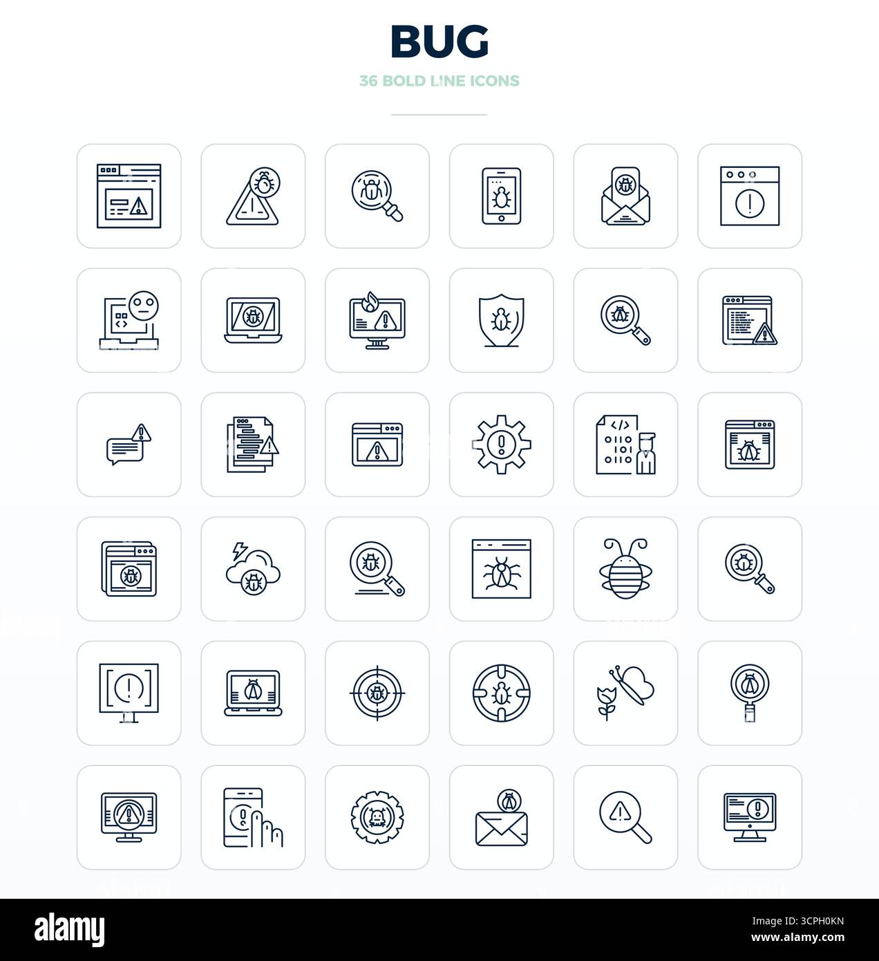 Scopri una serie di 36 icone vettoriali strong Outline create per il tema Bug, con design perfetti da 128 x 128 PIXEL, ideali per i moderni progetti UI/UX. Illustrazione Vettoriale