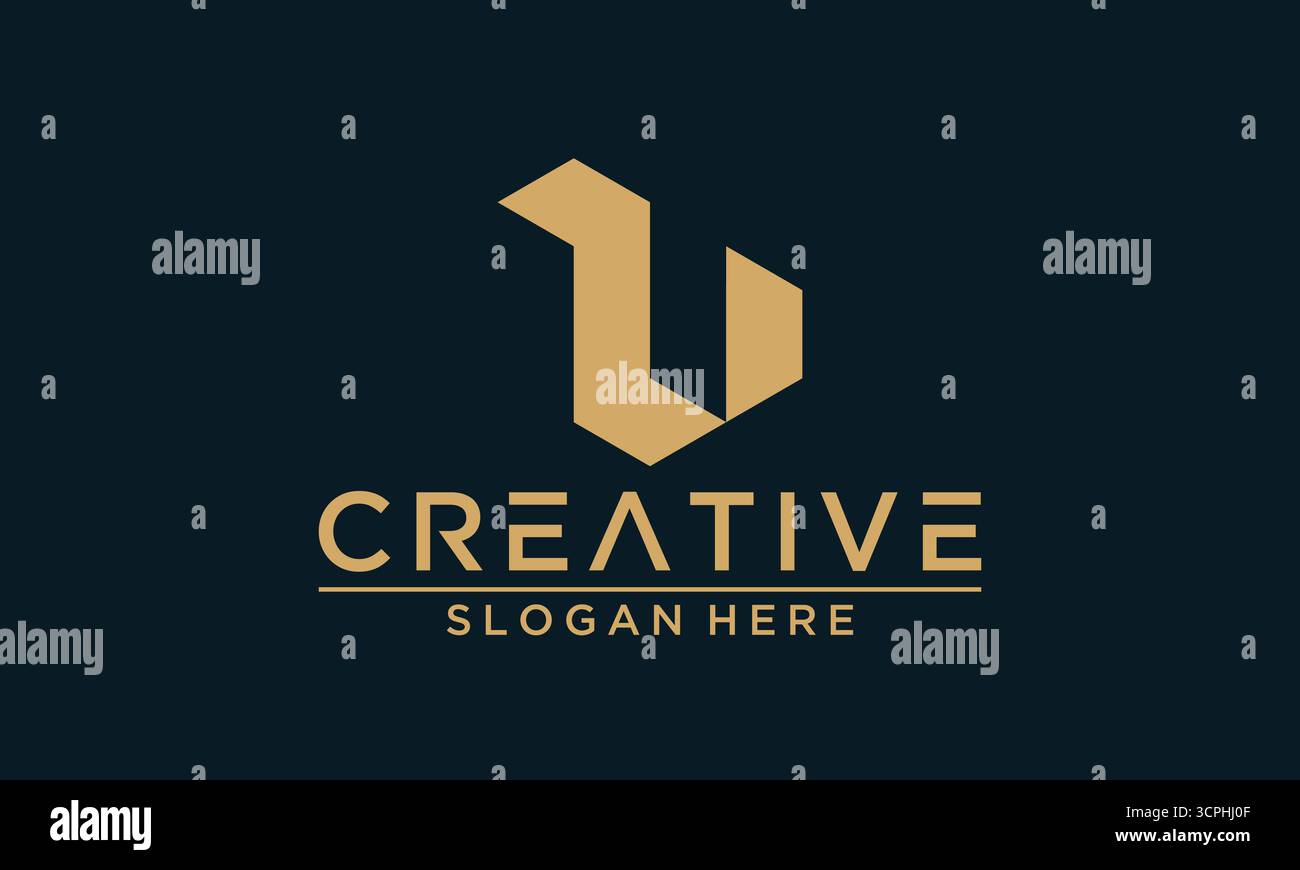 Design minimalista creativo con logo Letter U Vector Gold Navy Blue Illustrazione Vettoriale