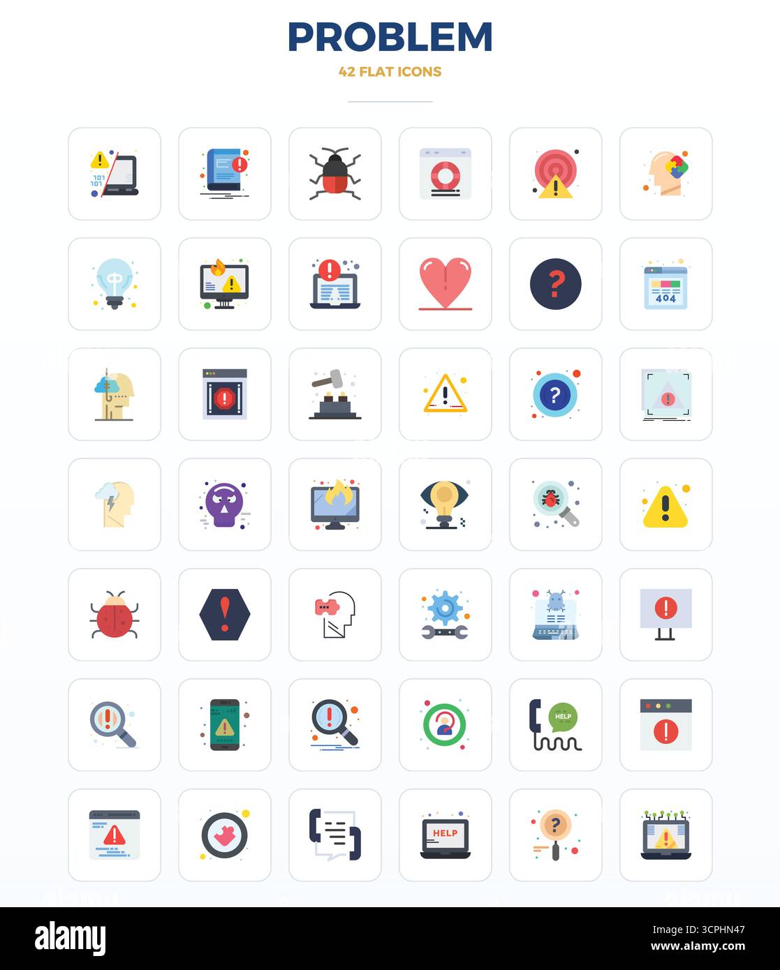 Set rivoluzionario di icone vettoriali perfette da 42 PIXEL ispirate al problema, creato in formato minimale piatto con risoluzione 128x128 per un design all'avanguardia. Illustrazione Vettoriale