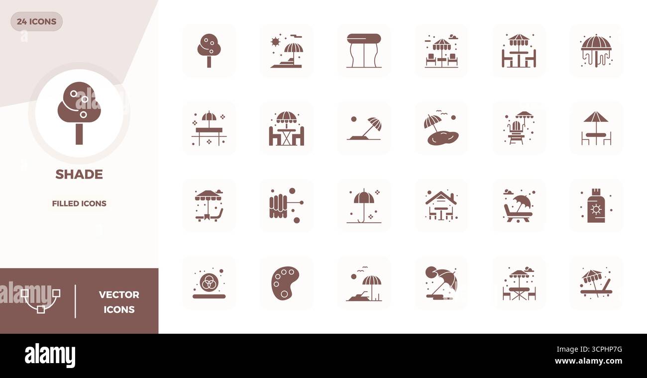 Pacchetto strategico con 24 icone vettoriali che rappresentano l'ombra in formato pieno, ottimizzato con 128x128 PIXEL qualità perfetta per un flusso di lavoro professionale Illustrazione Vettoriale