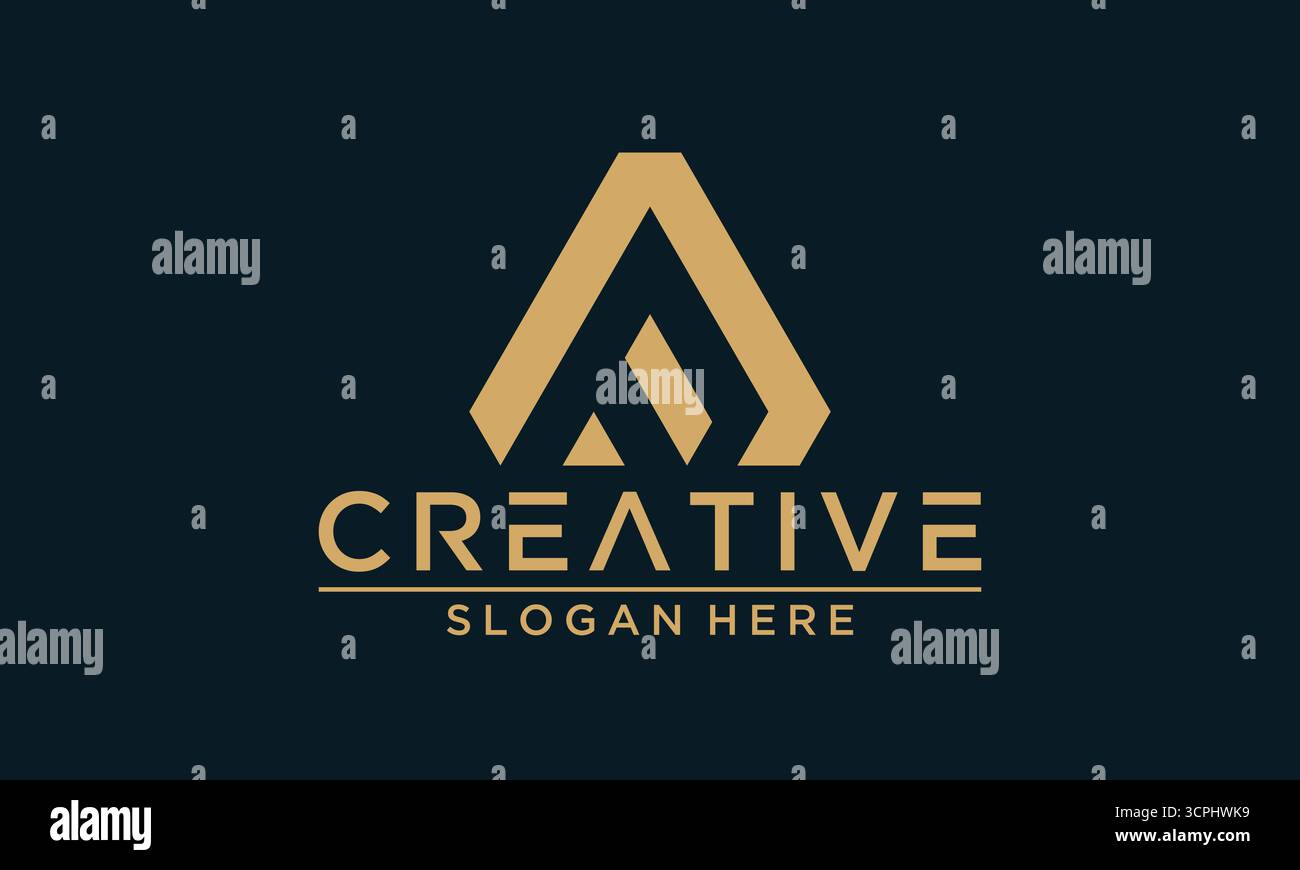 Design minimalista a forma di triangolo con lettera F A e logo, sfondo Vector Gold Navy Blue Illustrazione Vettoriale