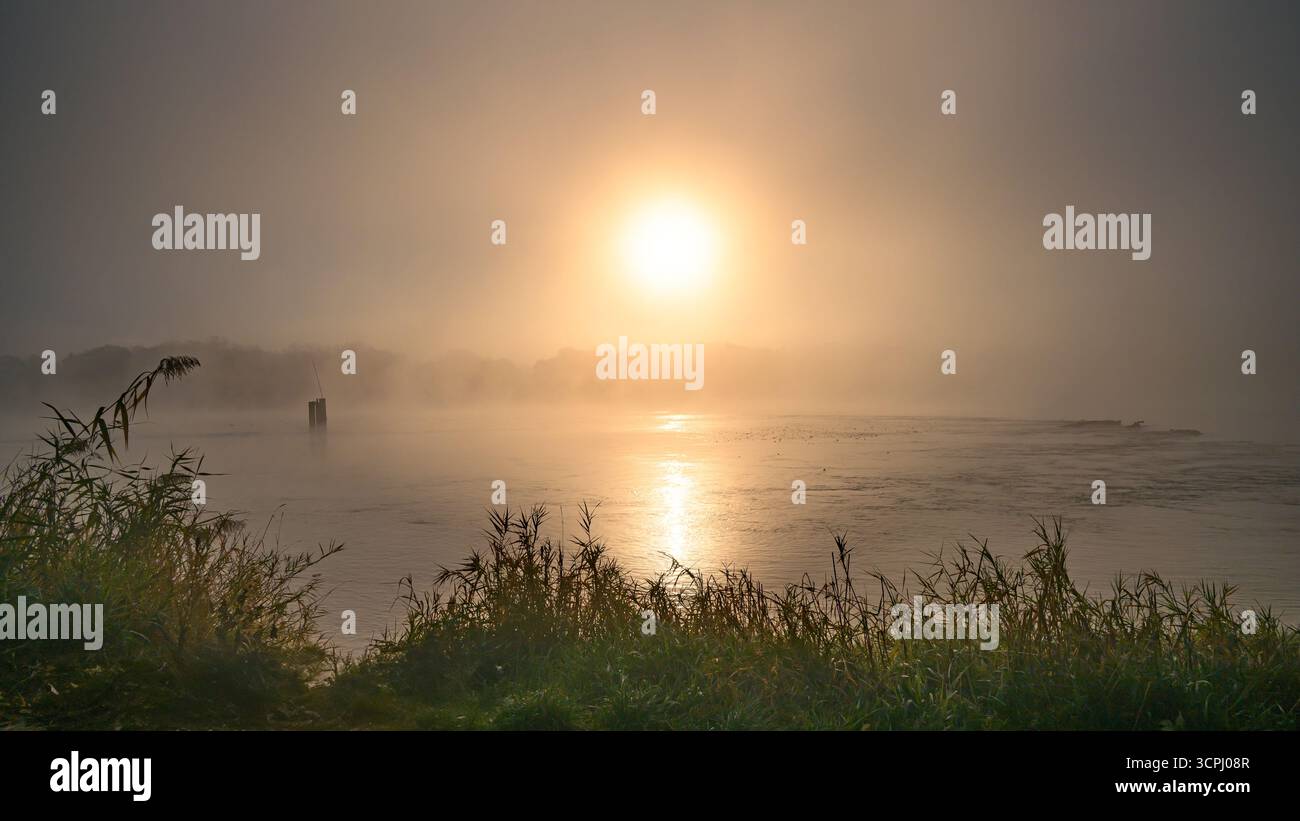 Alba sul fiume Foto Stock