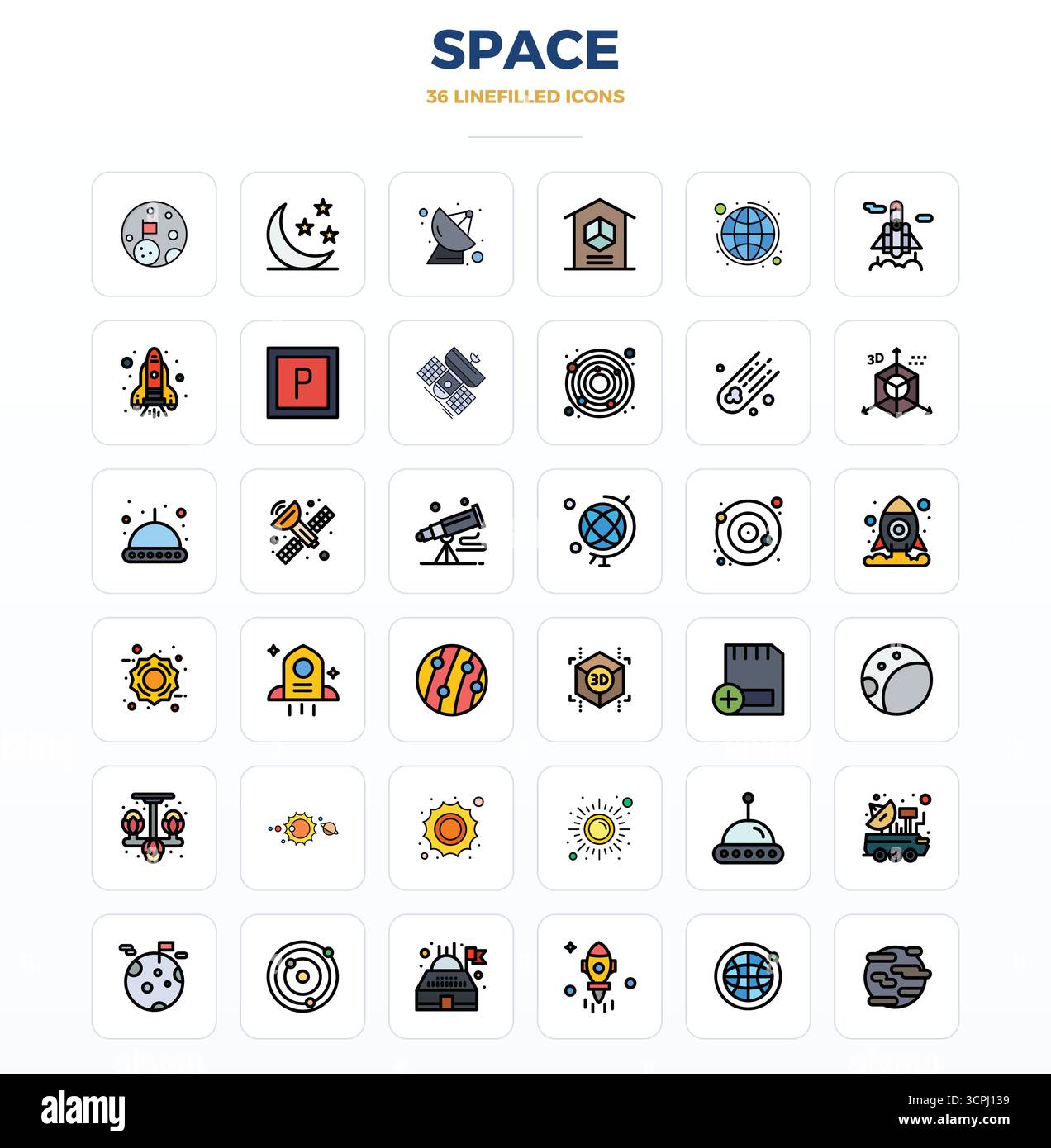 Collezione esclusiva di 36 icone vettoriali LineFill per Space, sviluppate con risoluzione perfetta da 128 x 128 PIXEL per esperienze di marca di livello premium. Illustrazione Vettoriale Collezione esclusiva di 36 icone vettoriali LineFill per Space, sviluppate con risoluzione perfetta da 128 x 128 PIXEL per esperienze di marca di livello premium. Illustrazione Vettoriale