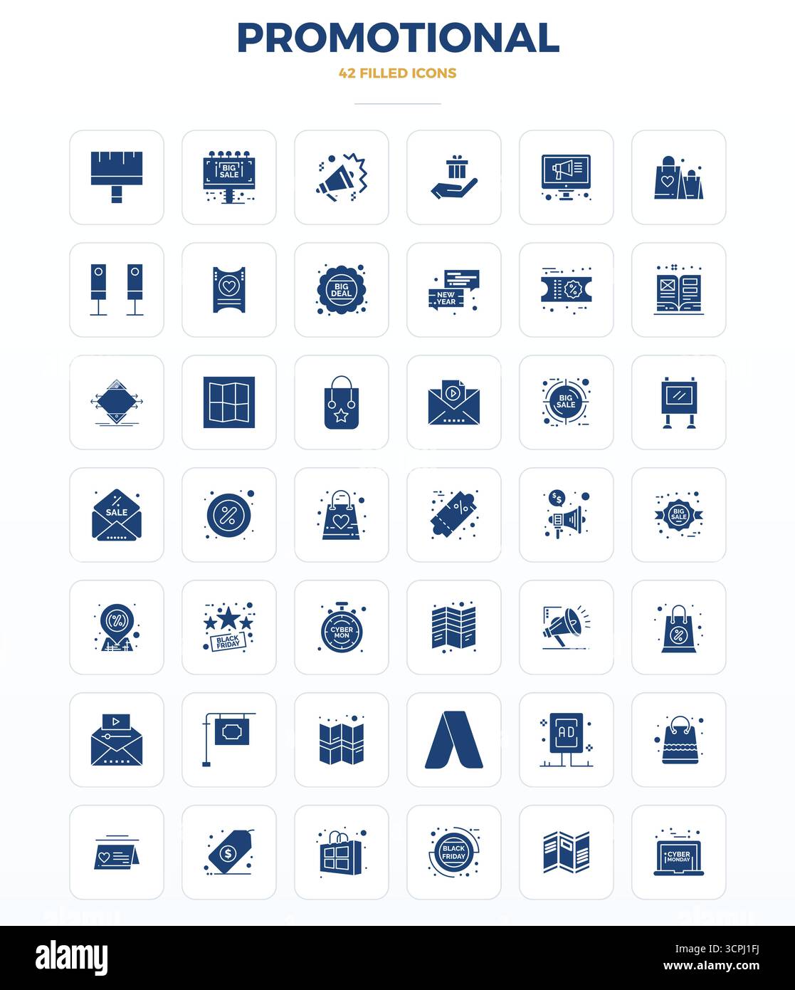 Confezione esclusiva di icone vettoriali perfette da 42 PIXEL ispirate alla promozione, realizzate in formato SolidFill a 128x128 per esperienze memorabili del marchio. Illustrazione Vettoriale
