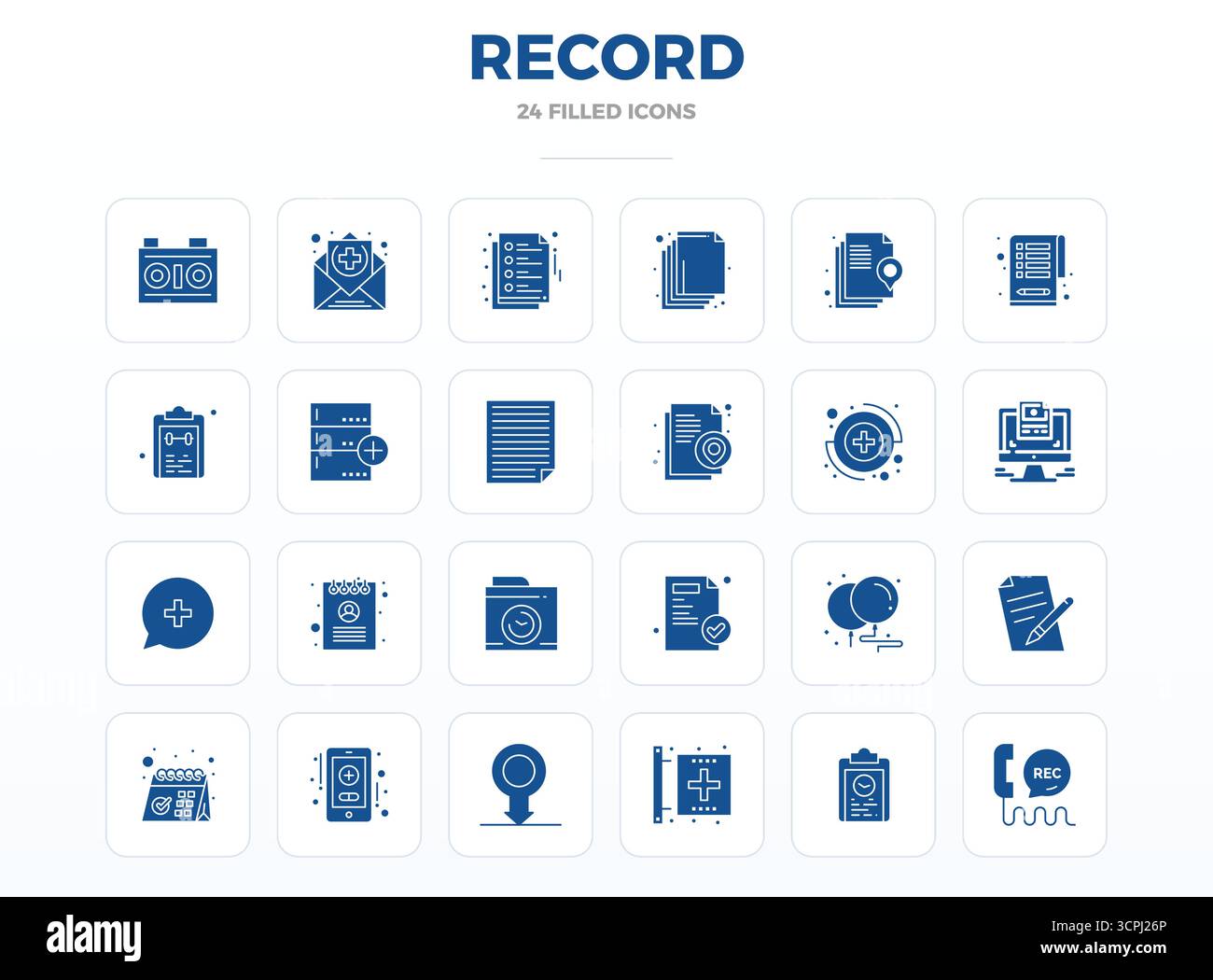Set rivoluzionario di icone vettoriali perfette da 24 PIXEL ispirate a record, creato in formato SolidFill con risoluzione 128x128 per un design all'avanguardia. Illustrazione Vettoriale