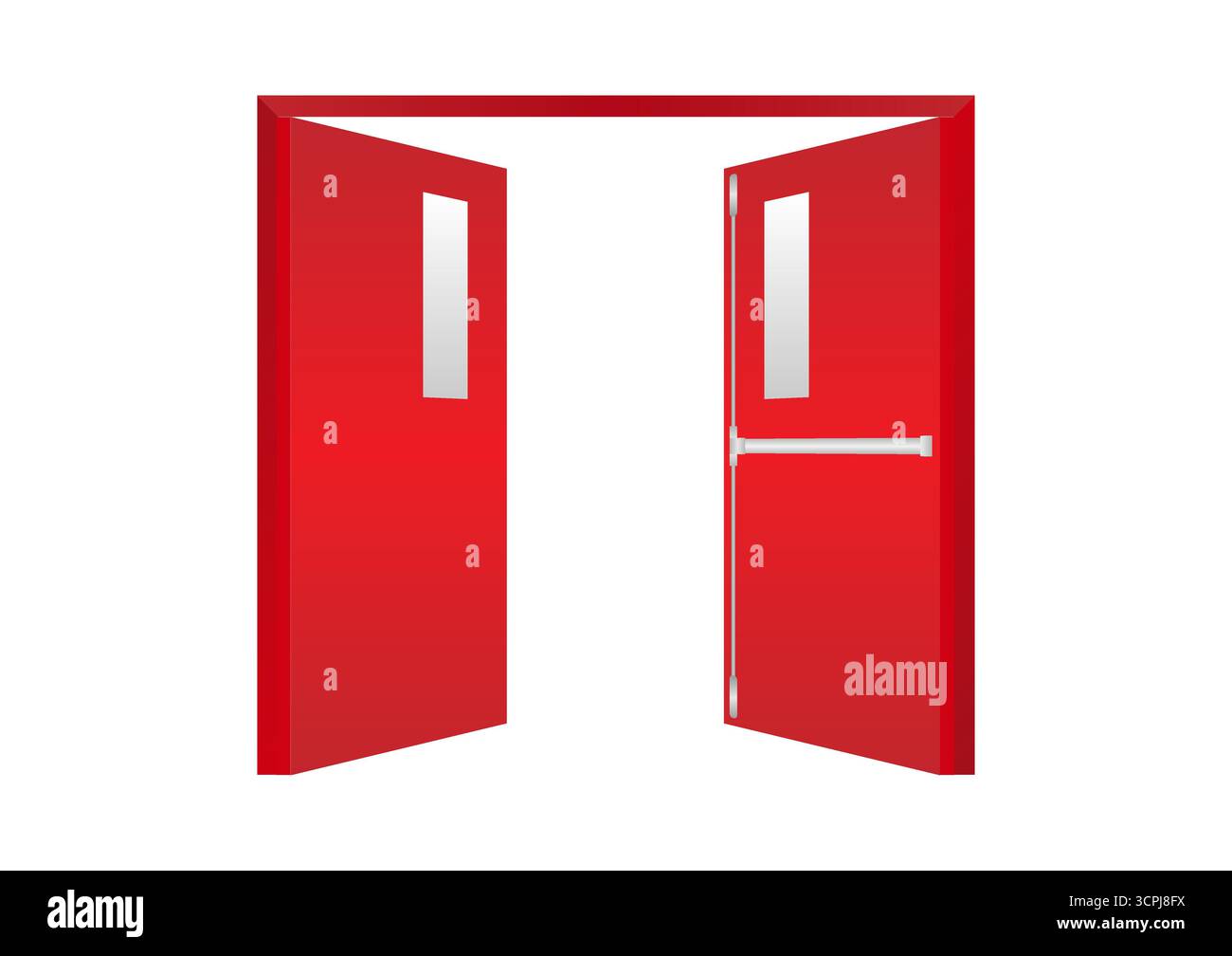 Porta di uscita antincendio di emergenza. Porta di uscita. Cartello di uscita antincendio sulla porta. Illustrazione vettoriale isolata su sfondo bianco. Illustrazione Vettoriale