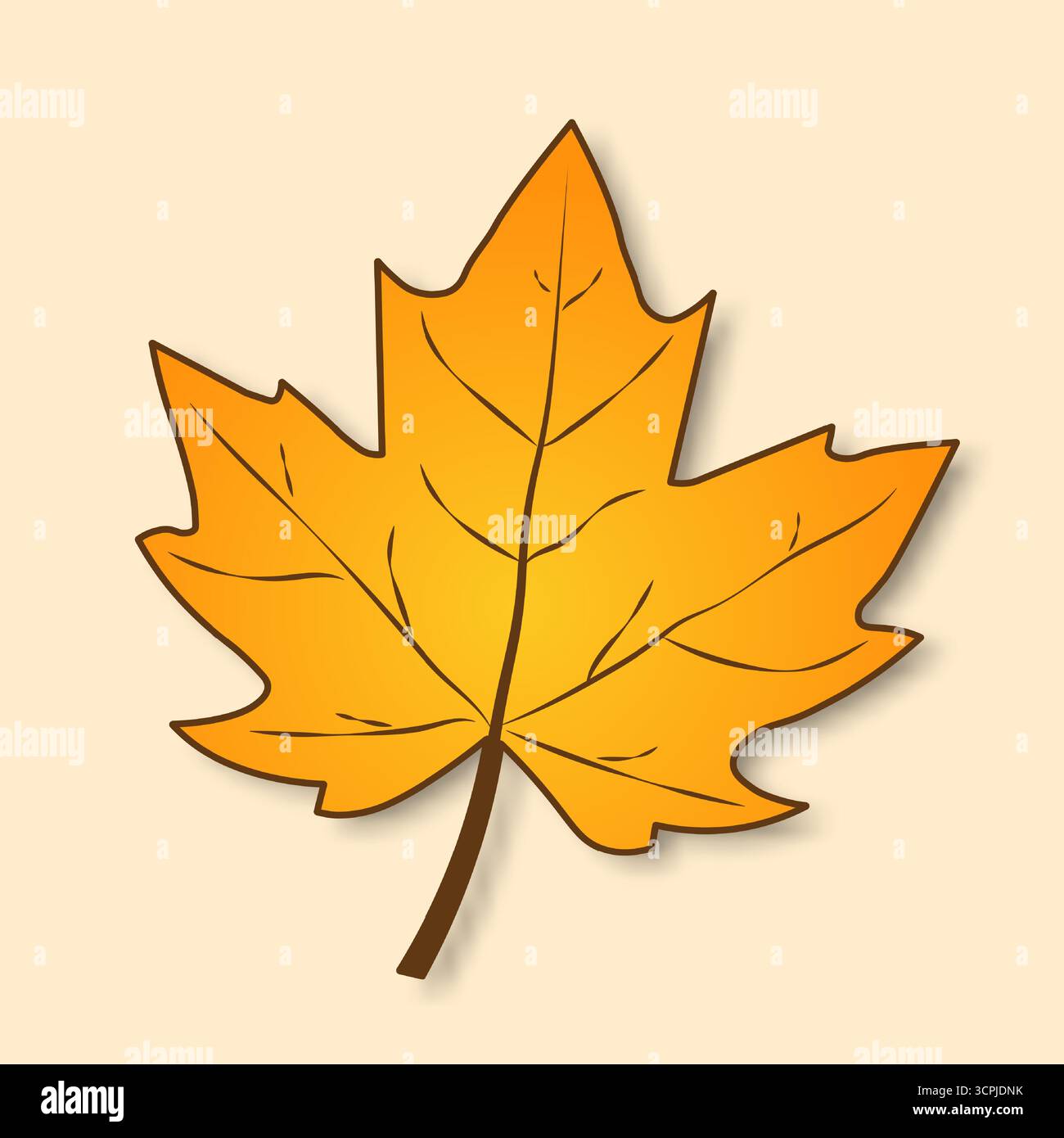 Foglia d'albero autunnale gialla su sfondo trasparente. Illustrazione Vettoriale