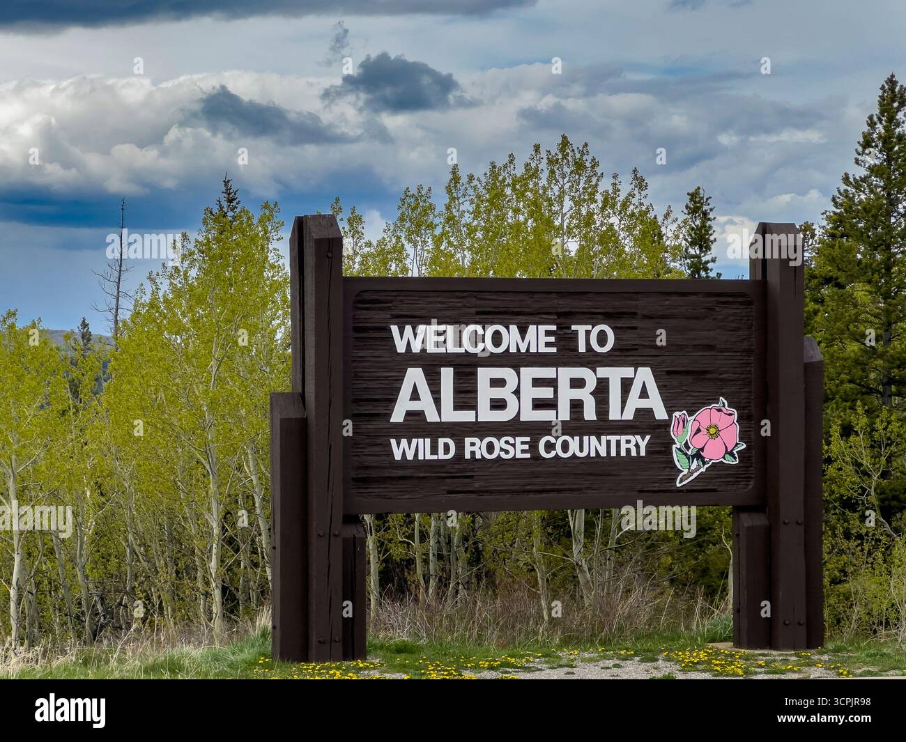 Benvenuto all'insegna dell'Alberta, Canada. Foto Stock