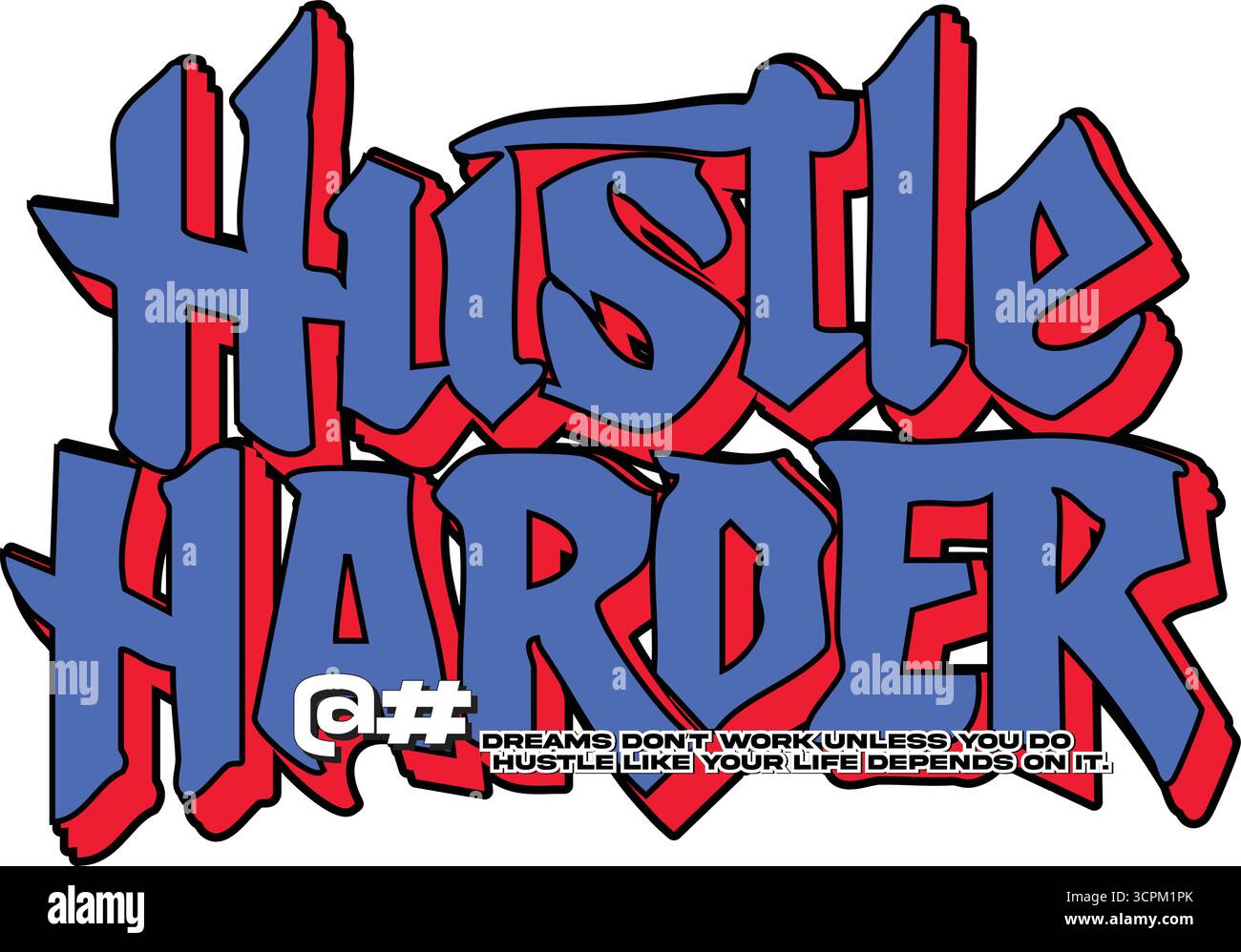 Hustle Harder retro Blue script con stelle Illustrazione Vettoriale