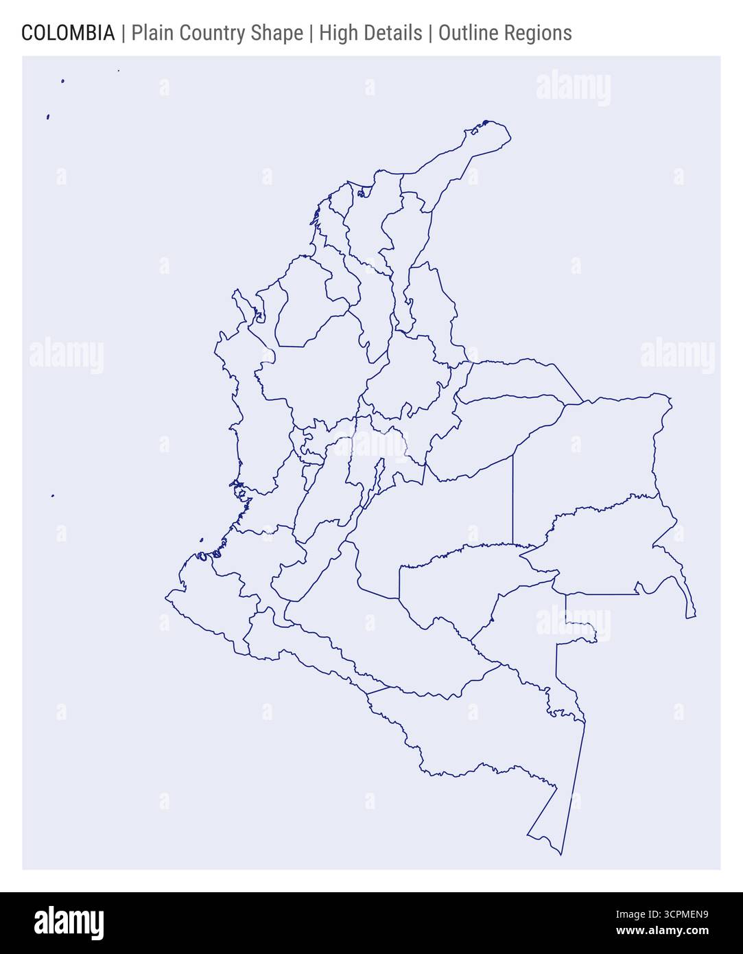 Mappa del paese della Colombia. Dettagli di alto livello. Stile delle aree di contorno. Forma della Colombia. Illustrazione vettoriale. Illustrazione Vettoriale