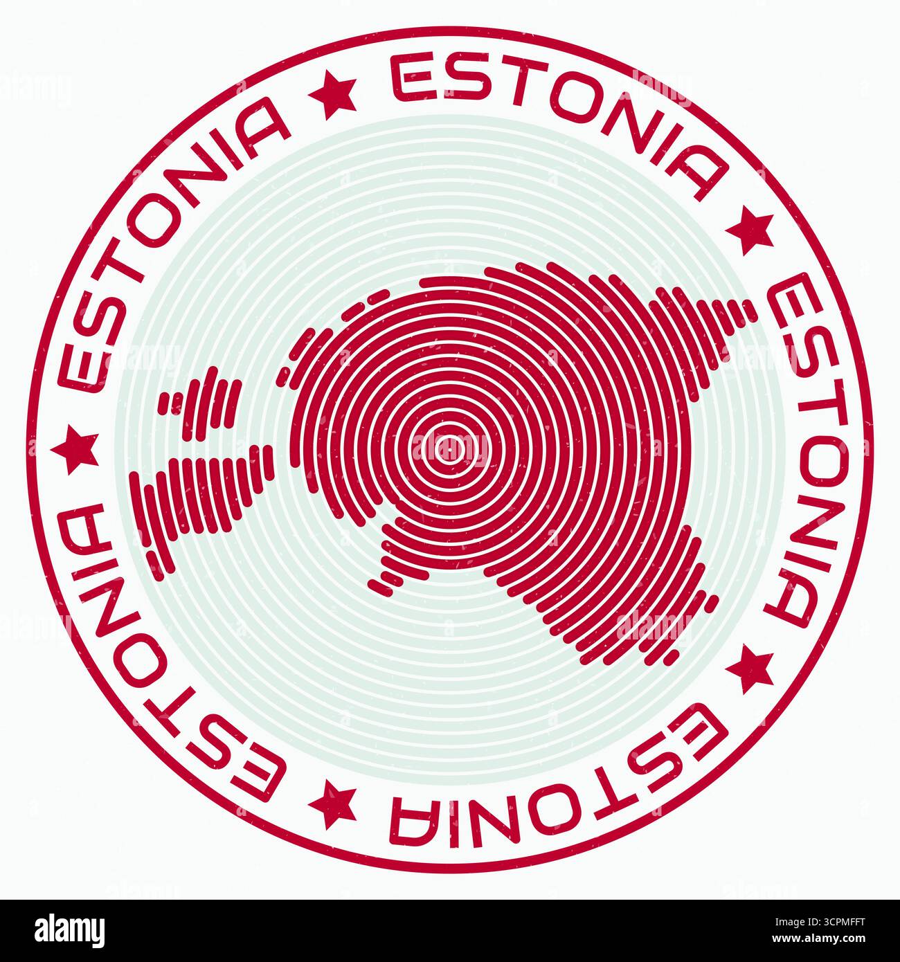 Mappa dell'Estonia con titolo tondo. Anelli a forma di paese. Testo dell'Estonia intorno alla forma del confine del paese. Illustrazione del vettore di tendenza. Illustrazione Vettoriale