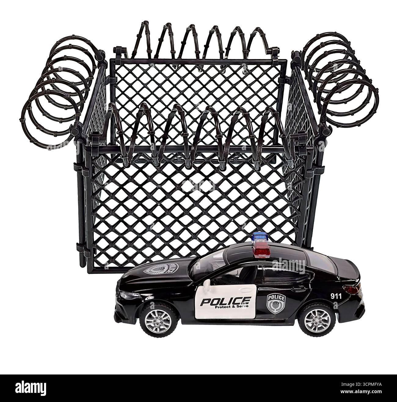 Auto della polizia per pattugliare le strade di fronte alla prigione Foto Stock Auto della polizia per pattugliare le strade di fronte alla prigione Foto Stock