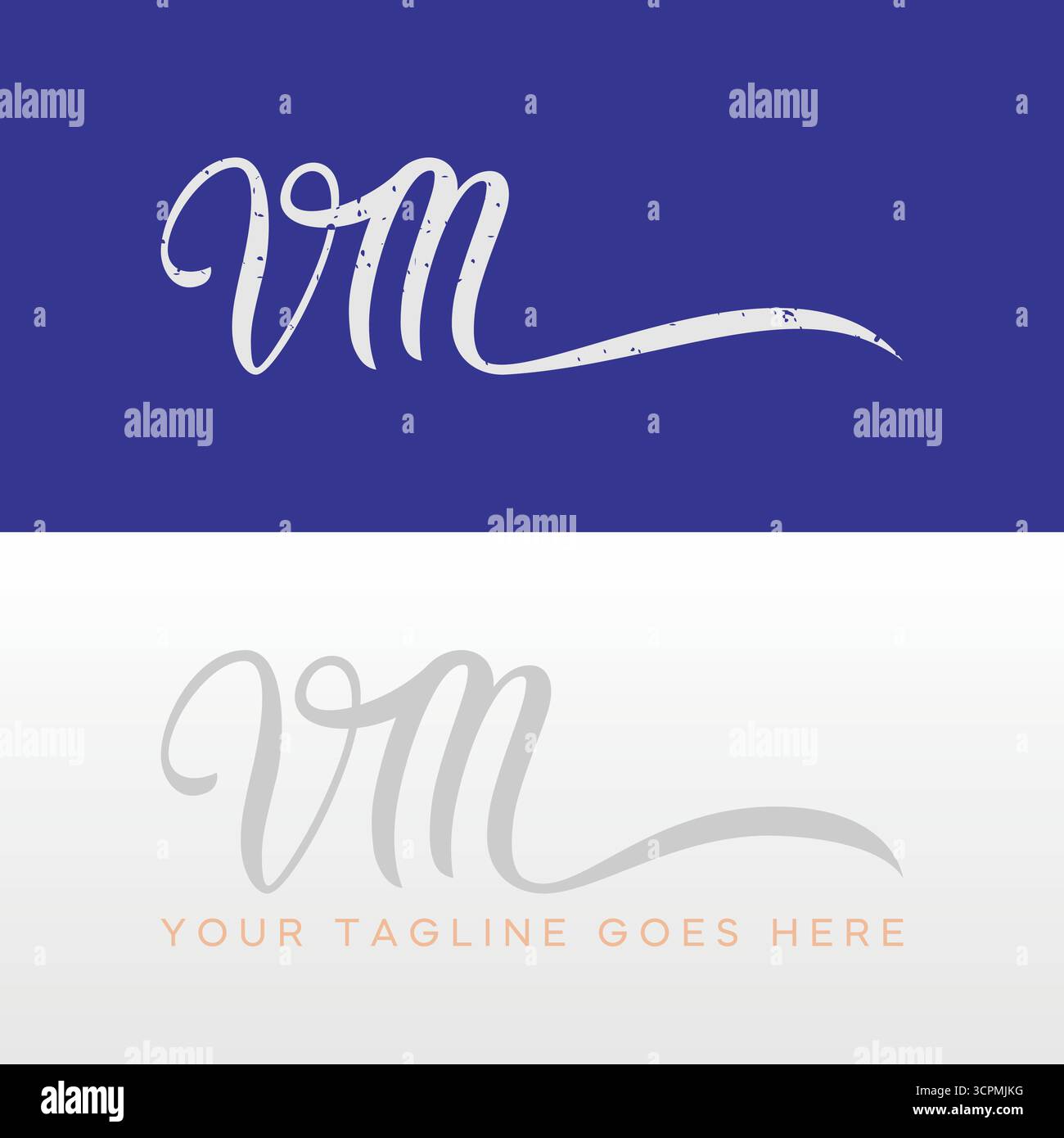 Design del logo concept grafico creativo immagine vettoriale di alta qualità top sell lettera VM tipografia scritta a mano stilista artistico e marchio unico femminile Illustrazione Vettoriale