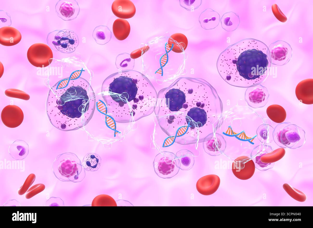 Terapia genica nel mieloma multiplo (MM) - Vista isometrica illustrazione 3d. Foto Stock