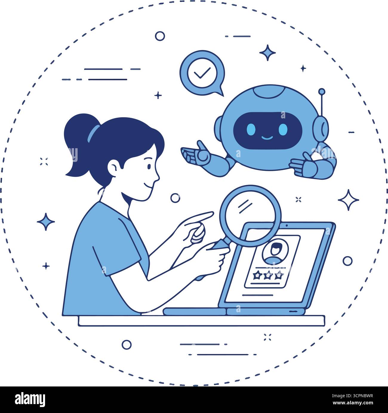 Set di assunzioni. Robot di carattere e intelligenza che lavorano insieme. Processo di reclutamento aziendale, ricerca di lavoro, concetto di valutazione dei dipendenti. Immagine vettoriale Illustrazione Vettoriale