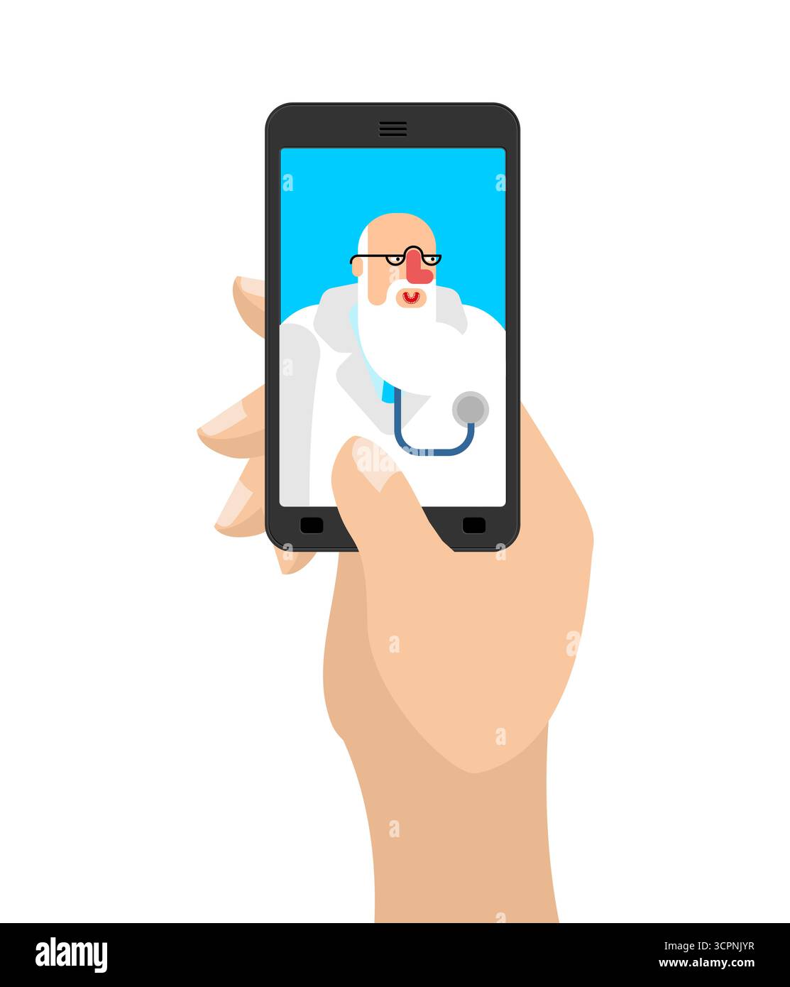 consultazione medica online tramite smartphone. Simbolo della telemedicina, della tecnologia sanitaria e del servizio medico remoto. Perfetto per la salute, le app e me Illustrazione Vettoriale