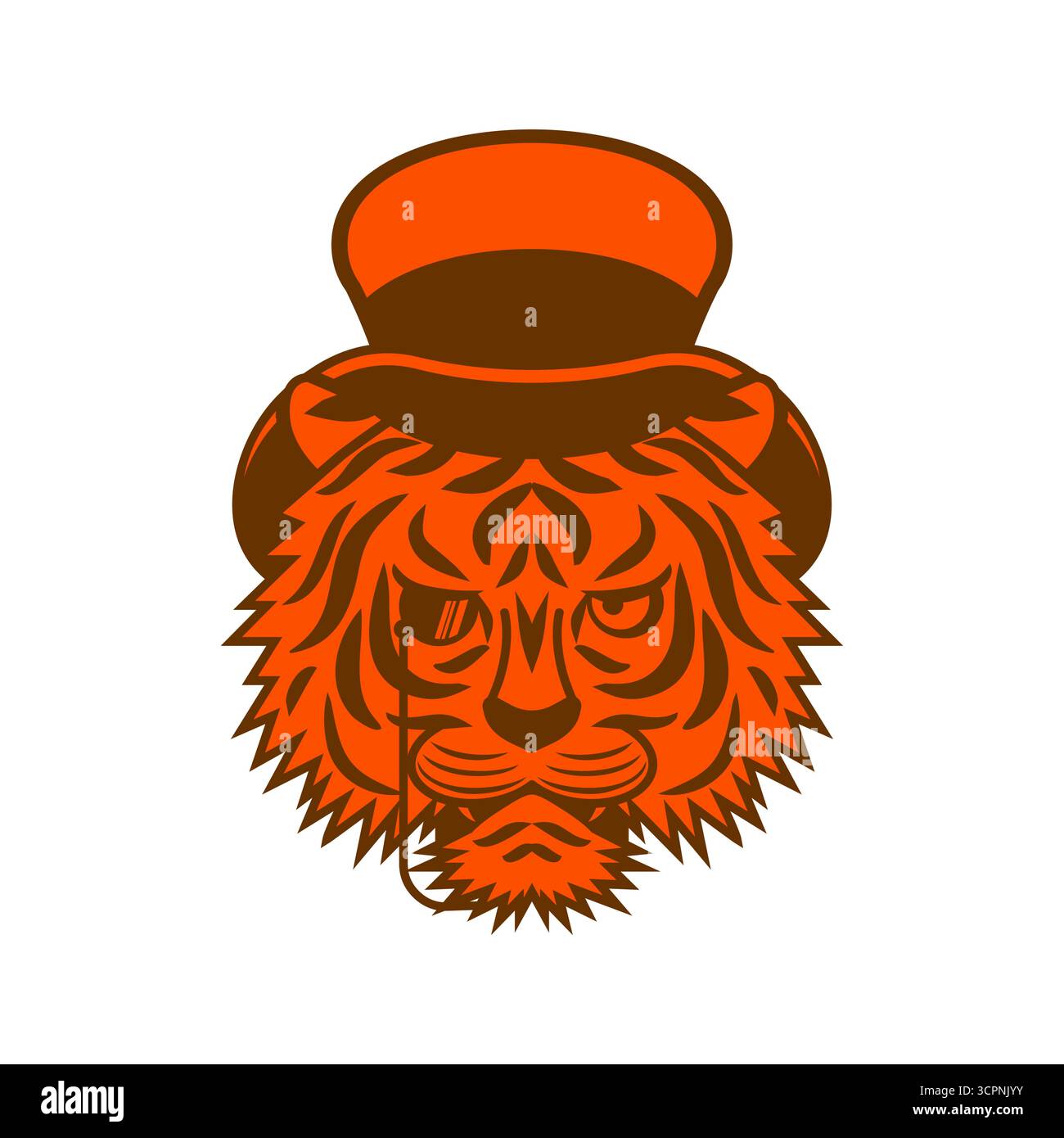 testa di tigre in cappello. Simbolo di forza, mascolinità e emblema del club. Perfetto per logo, tatuaggi, abbigliamento e progetti di branding. Illustrazione Vettoriale
