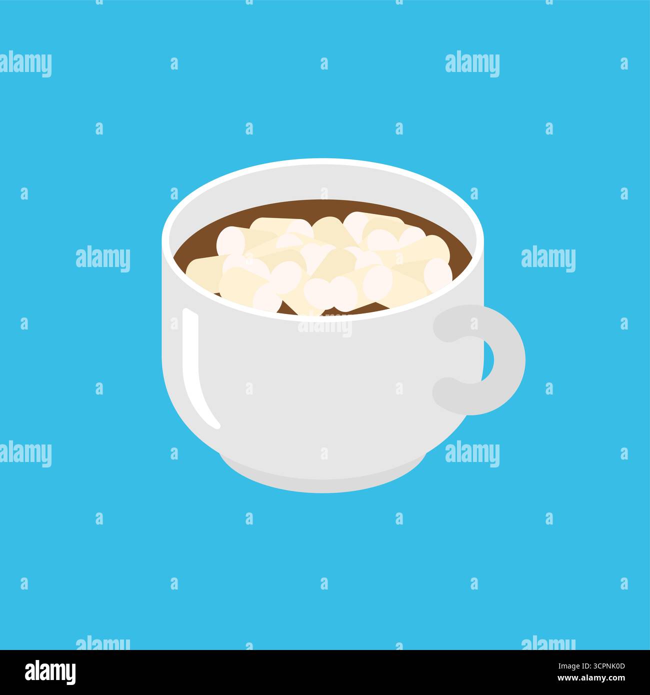 Una tazza di cioccolata calda condita con marshmallow. Perfetto per temi invernali, bevande calde, vacanze, comfort e illustrazioni stagionali. Illustrazione Vettoriale