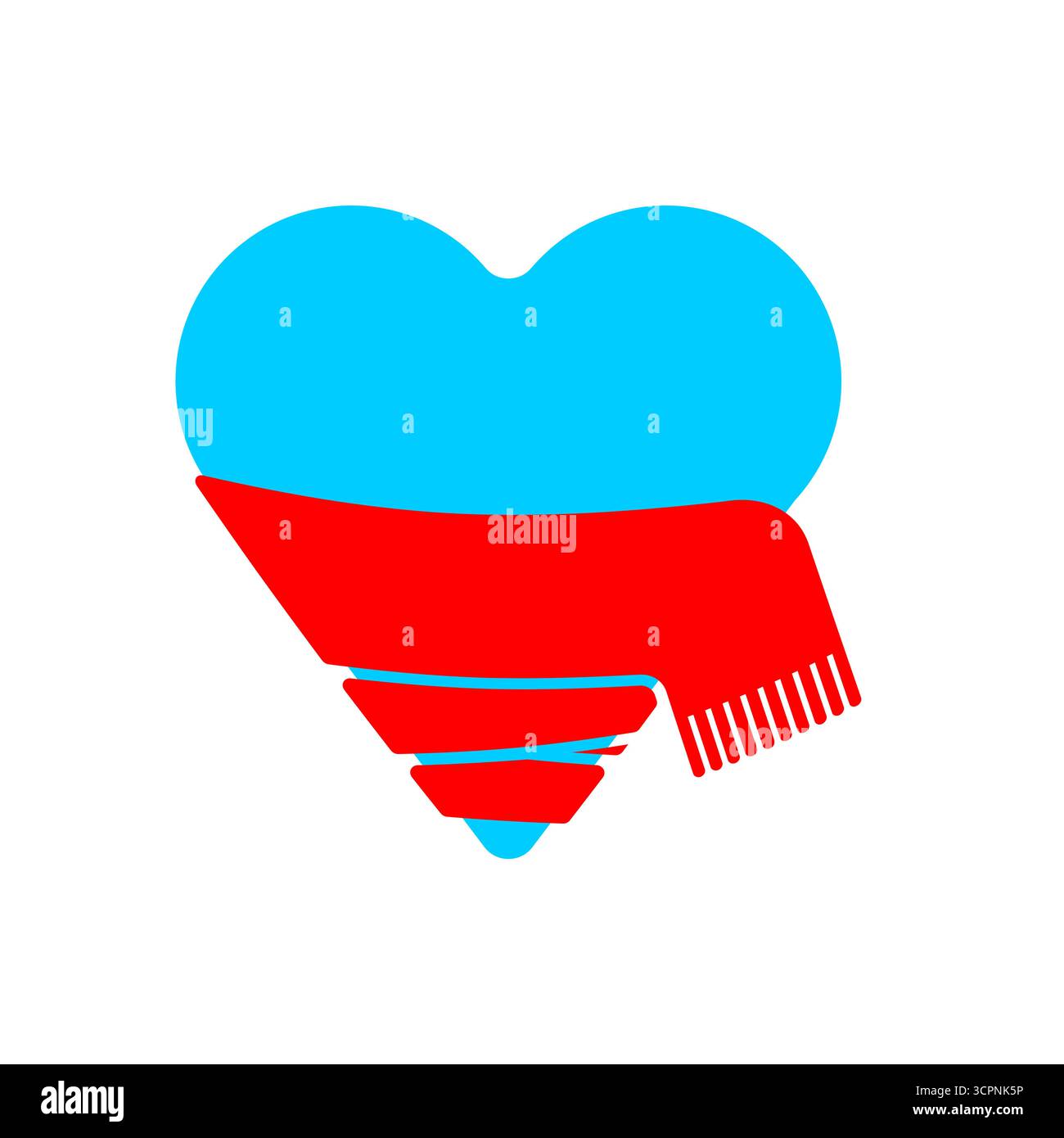 cuore blu avvolto in una sciarpa, simbolo dell'amore invernale, emozioni fredde e calore romantico. Perfetto per i progetti stagionali, festivi e di San Valentino. Illustrazione Vettoriale