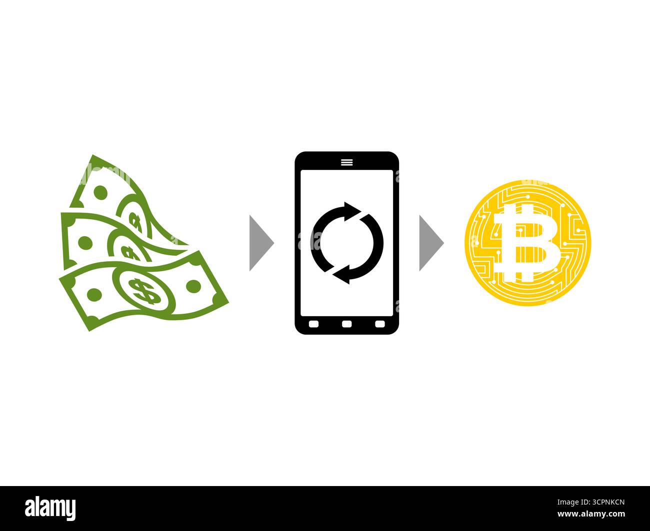 smartphone con moneta e simbolo bitcoin. Concetto di mobile banking, criptovaluta e finanza digitale. Perfetto per la tecnologia, le app e il business moderno Illustrazione Vettoriale