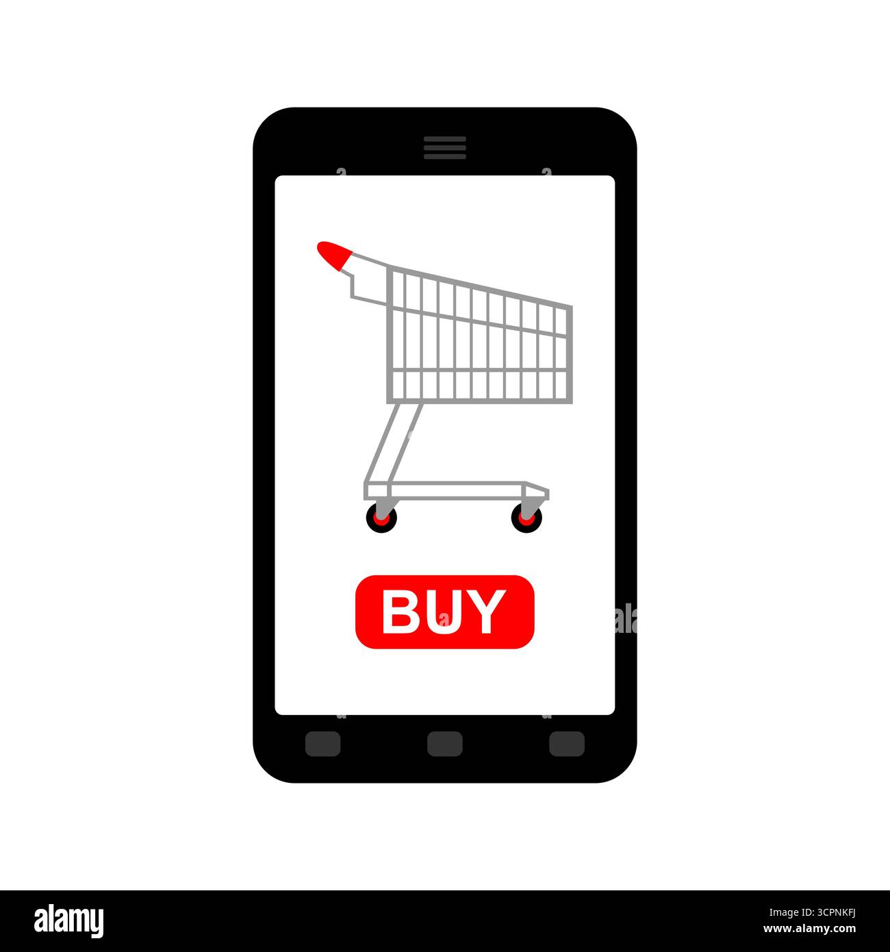 smartphone con carrello della spesa. Simbolo del commercio mobile, dell'economia digitale e degli acquisti online. Perfetto per e-commerce, app e professionisti finanziari Illustrazione Vettoriale